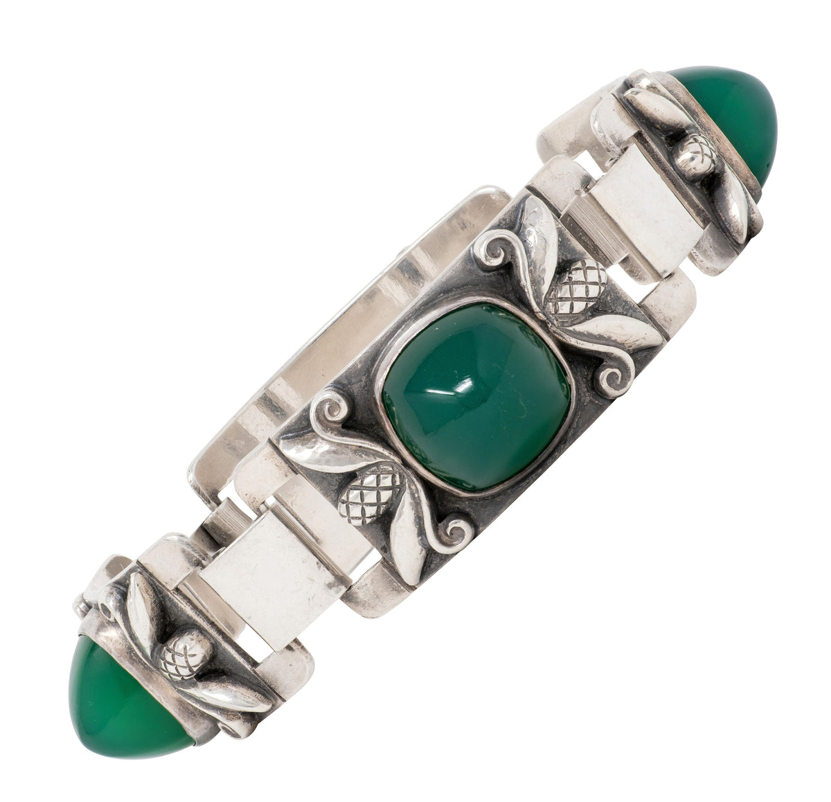 Georg Jensen Vintage Chrysoprase Sterling Silver Antique Pinecone 478 Bracelet