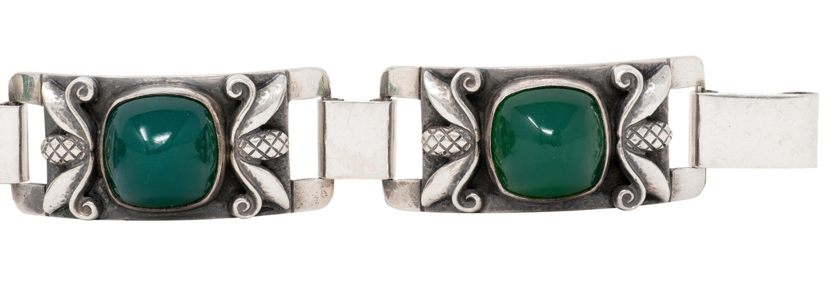 Georg Jensen Vintage Chrysoprase Sterling Silver Antique Pinecone 478 Bracelet