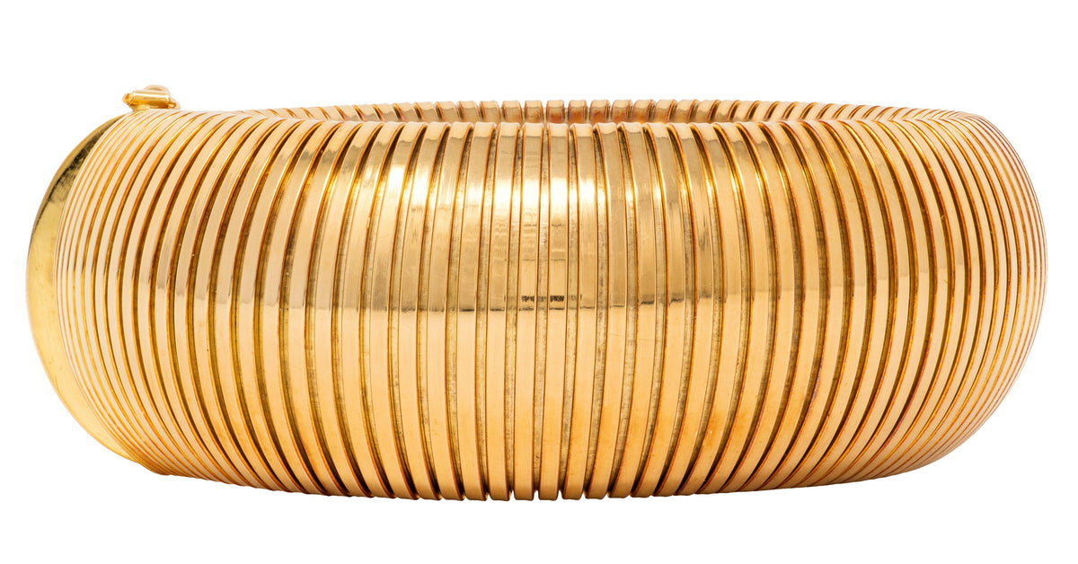 1960's 14 Karat Yellow Gold Vintage Wide Tubogas Bracelet