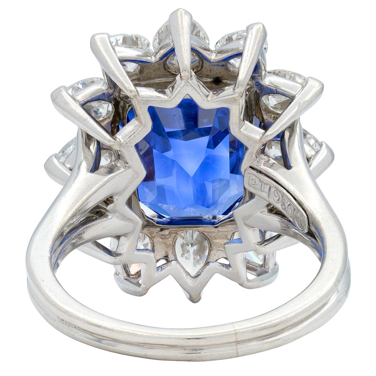Vintage 12.80 CTW No Heat Ceylon Sapphire Diamond Platinum Halo Ring AGL