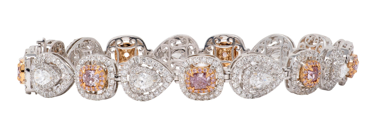 Fancy Pink Diamond 18 Karat Two-Tone Gold Contemporary Line Bracelet