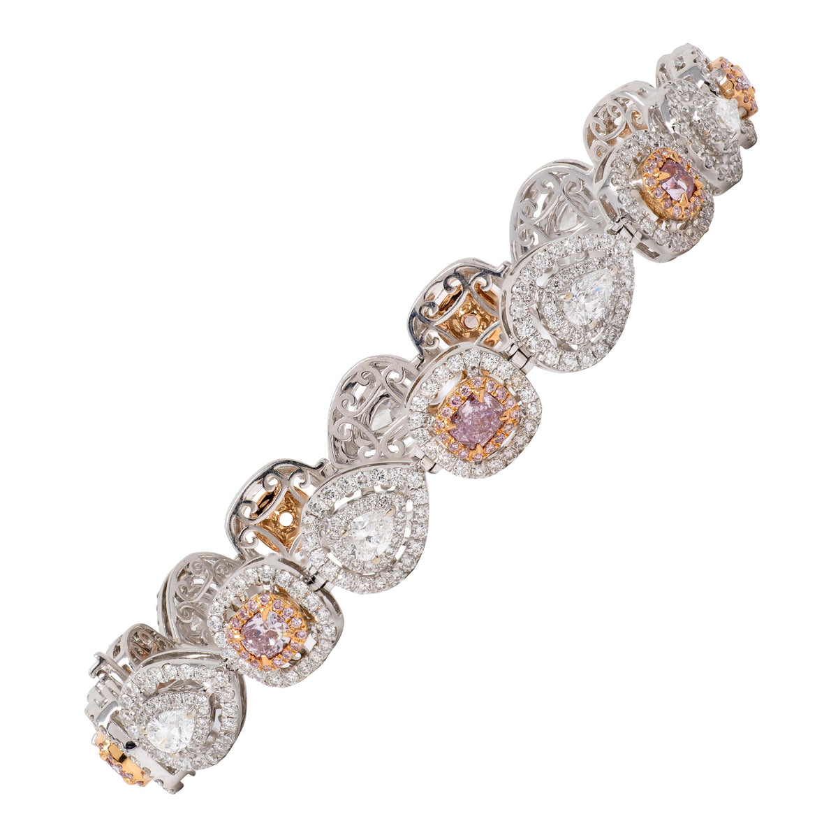 Fancy Pink Diamond 18 Karat Two-Tone Gold Contemporary Line Bracelet