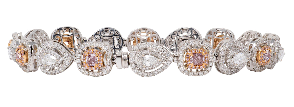 Fancy Pink Diamond 18 Karat Two-Tone Gold Contemporary Line Bracelet
