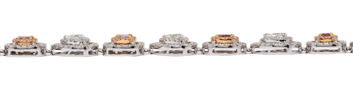 Fancy Pink Diamond 18 Karat Two-Tone Gold Contemporary Line Bracelet