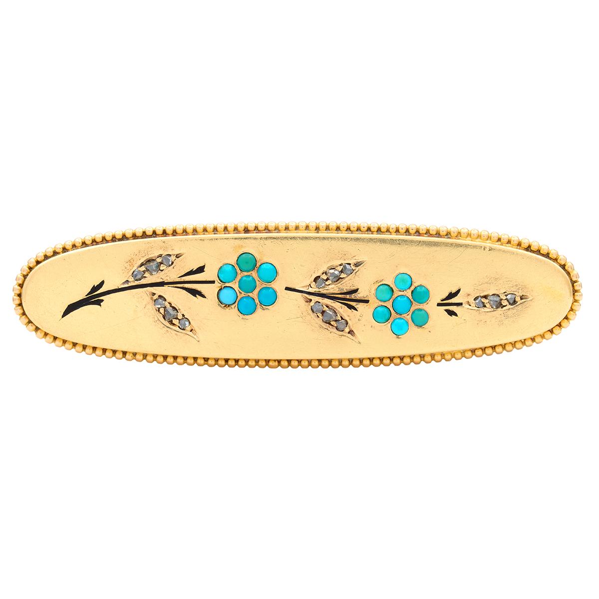 Tiffany & Co Victorian Turquoise Diamond 18K Antique Forget-Me-Not Flower Brooch