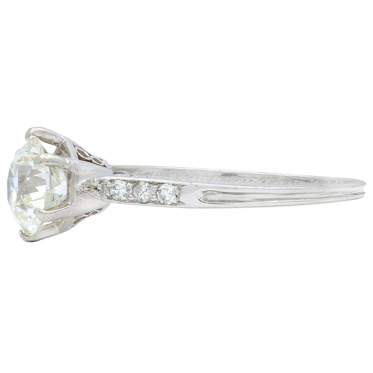 Art Deco 1930 European Diamond Platinum Scroll Foliate Vintage Engagement Ring