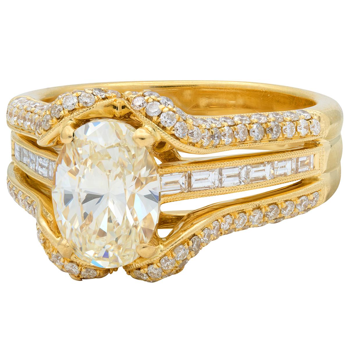 Contemporary 2.73 CTW Oval Cut Diamond 18K Yellow Gold Charm Engagement Ring GIA