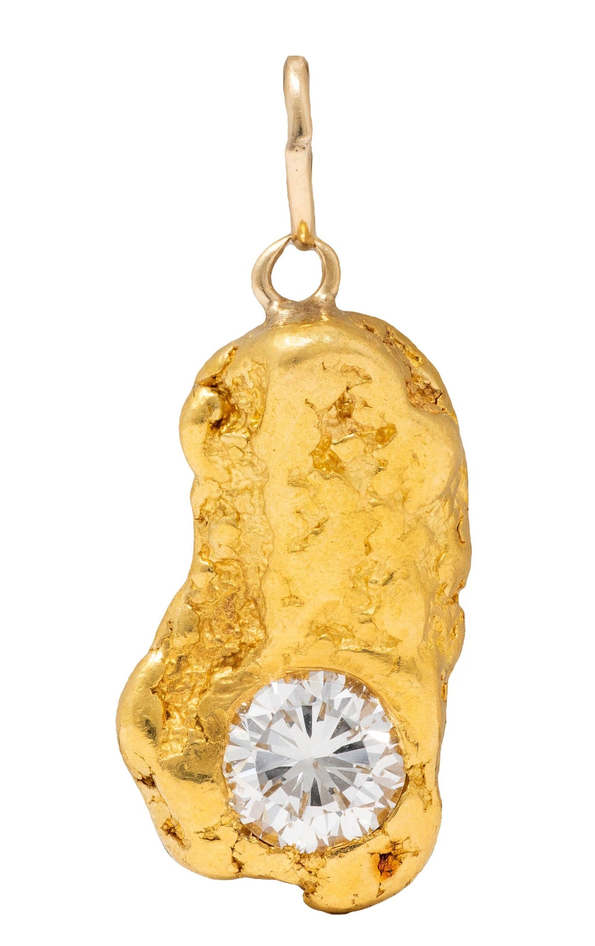 1970's 24 Karat Natural Gold Nugget Diamond Vintage Pendant