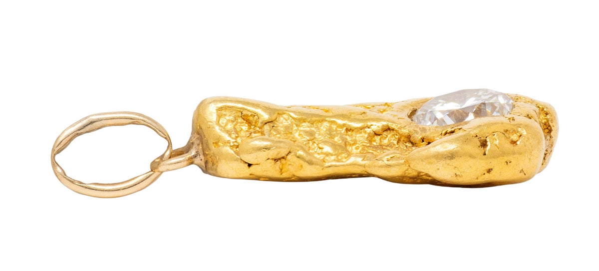 1970's 24 Karat Natural Gold Nugget Diamond Vintage Pendant