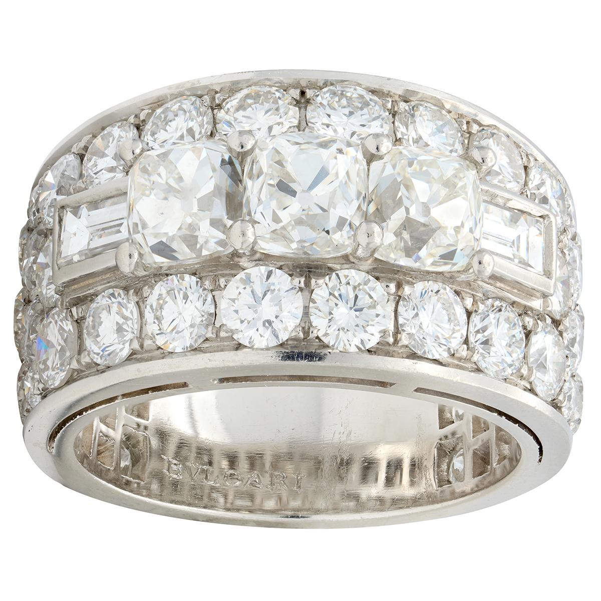 Bulgari 1950's 7.05 CTW Diamond Platinum Vintage Wide 1950's Band Ring