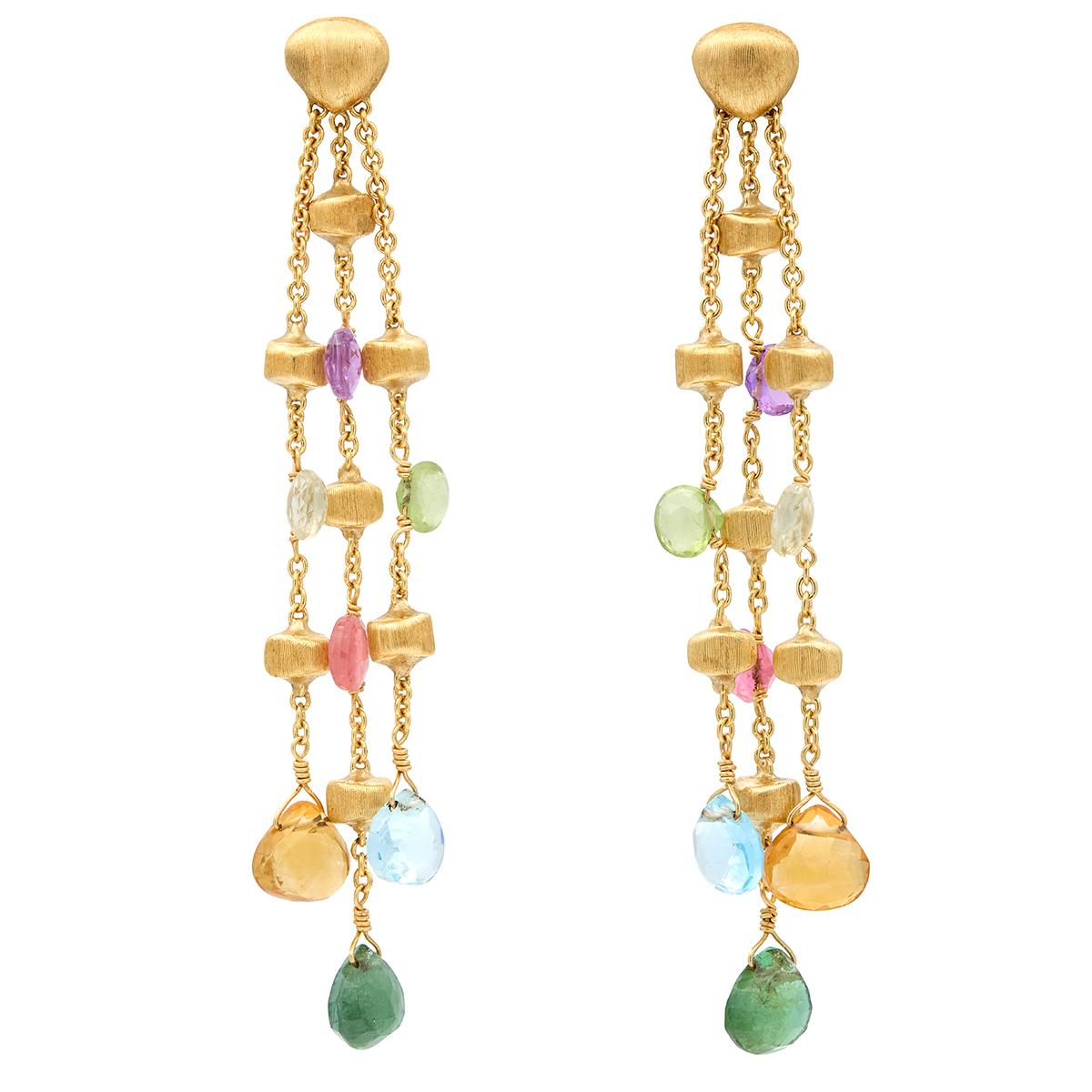 Marco Bicego 2000's Multi-Gem 18K Gold Contemporary Paradise Fringe Earrings