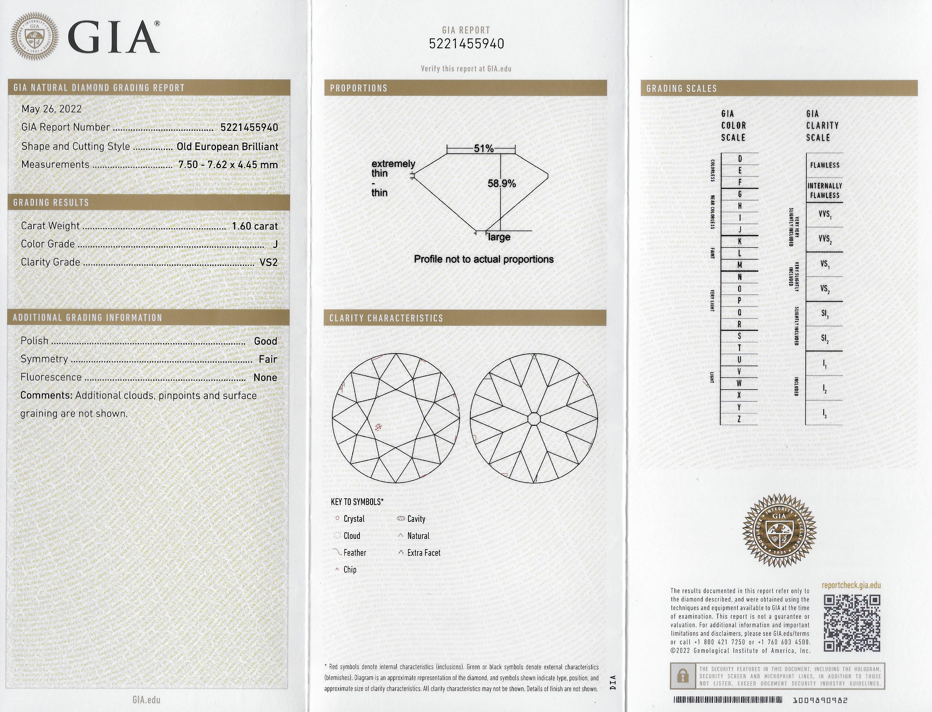 Art Deco 1.84 CTW Diamond Platinum Vintage Scrolling Column Engagement Ring GIA