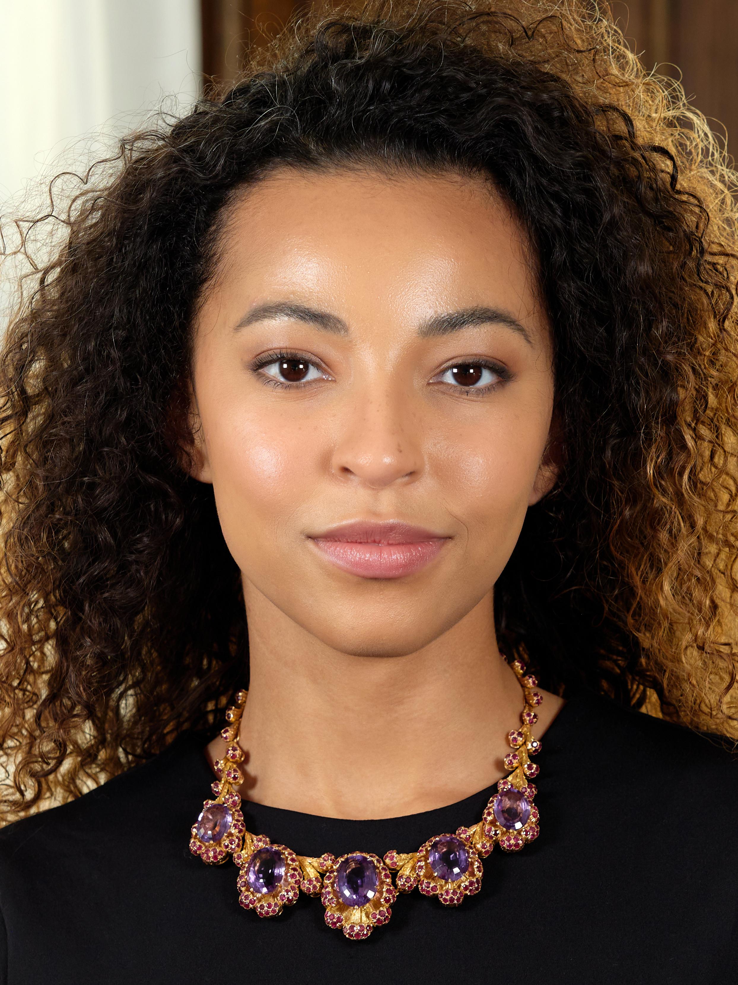 Buccellati 1960 132.76 CTW Amethyst Ruby 18K Gold Vintage Floral Collar Necklace