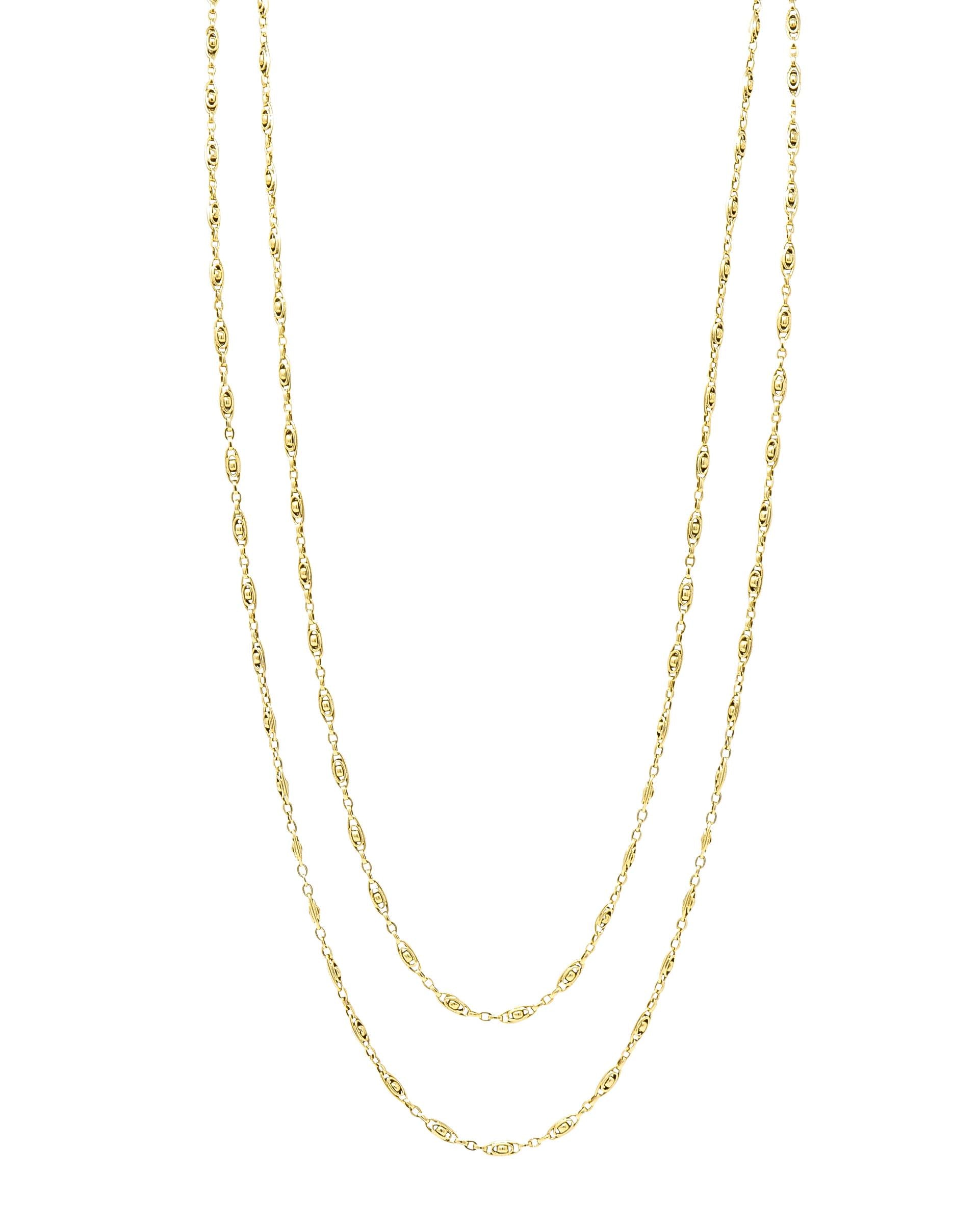 French Victorian 18 Karat Yellow Gold Long Oval Link Antique Chain Necklace