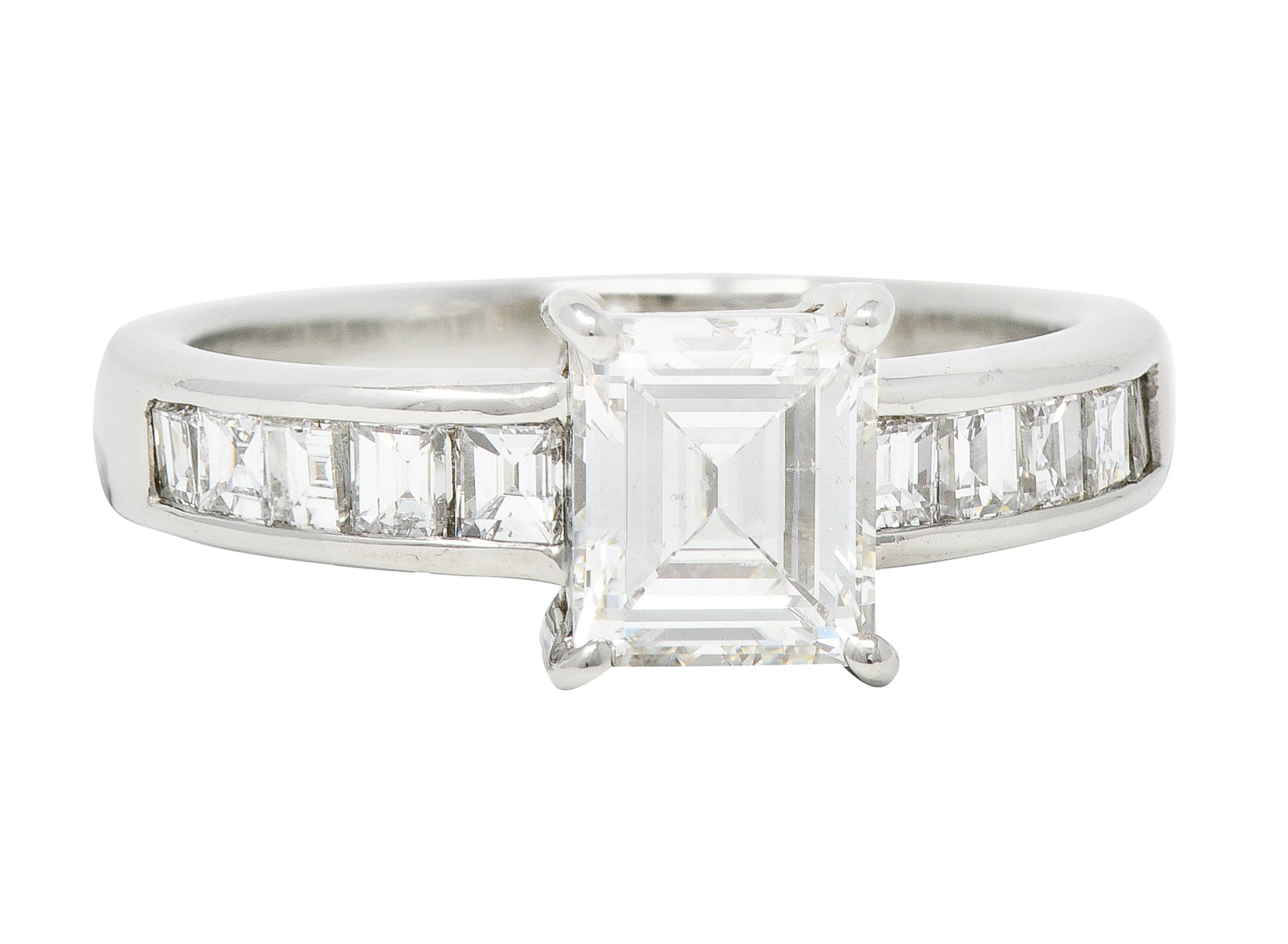 Contemporary 1.79 CTW Step Cut Diamond Platinum Channel Engagement Ring Wilson's Estate Jewelry