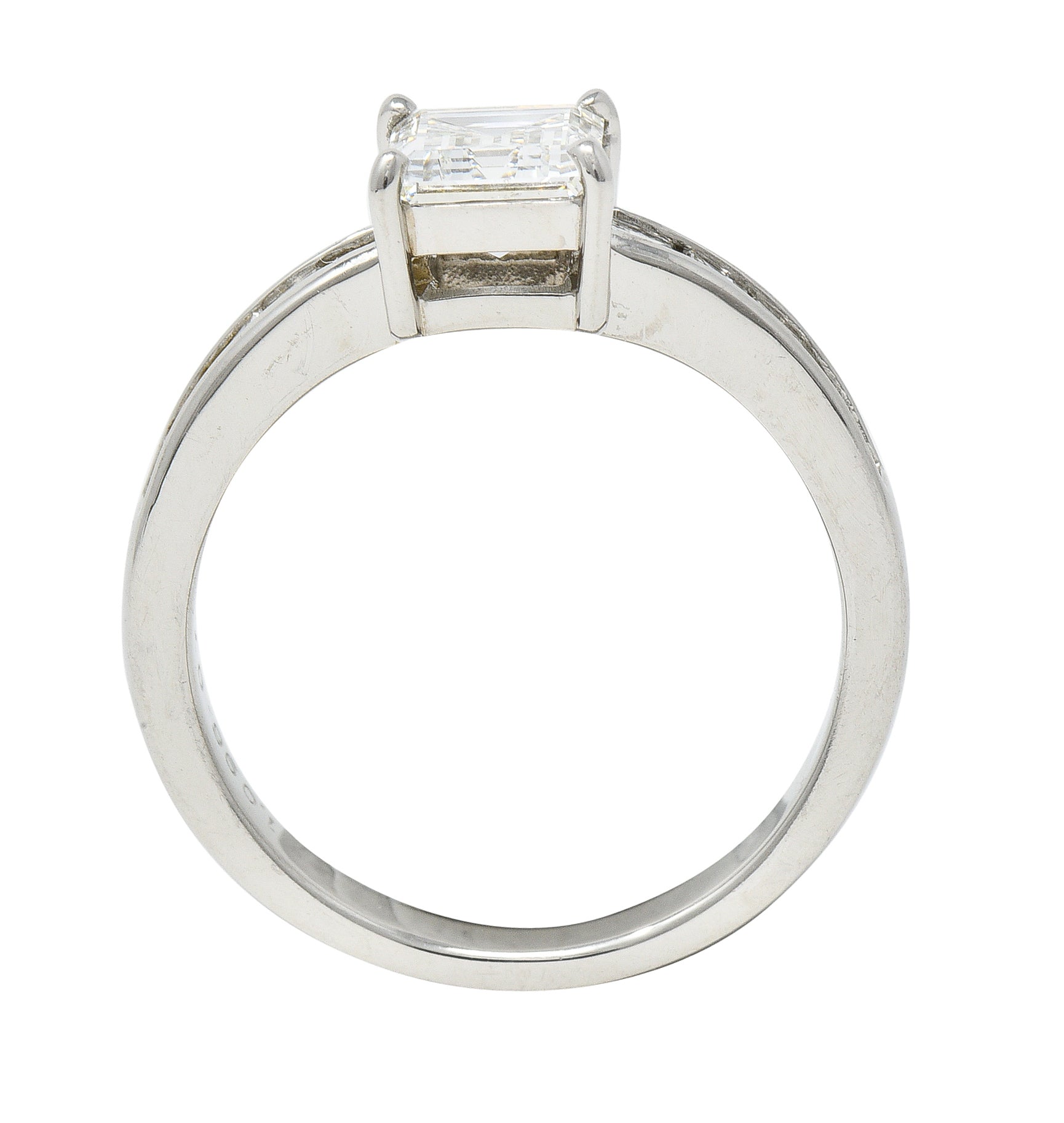 Contemporary 1.79 CTW Step Cut Diamond Platinum Channel Engagement Ring Wilson's Estate Jewelry