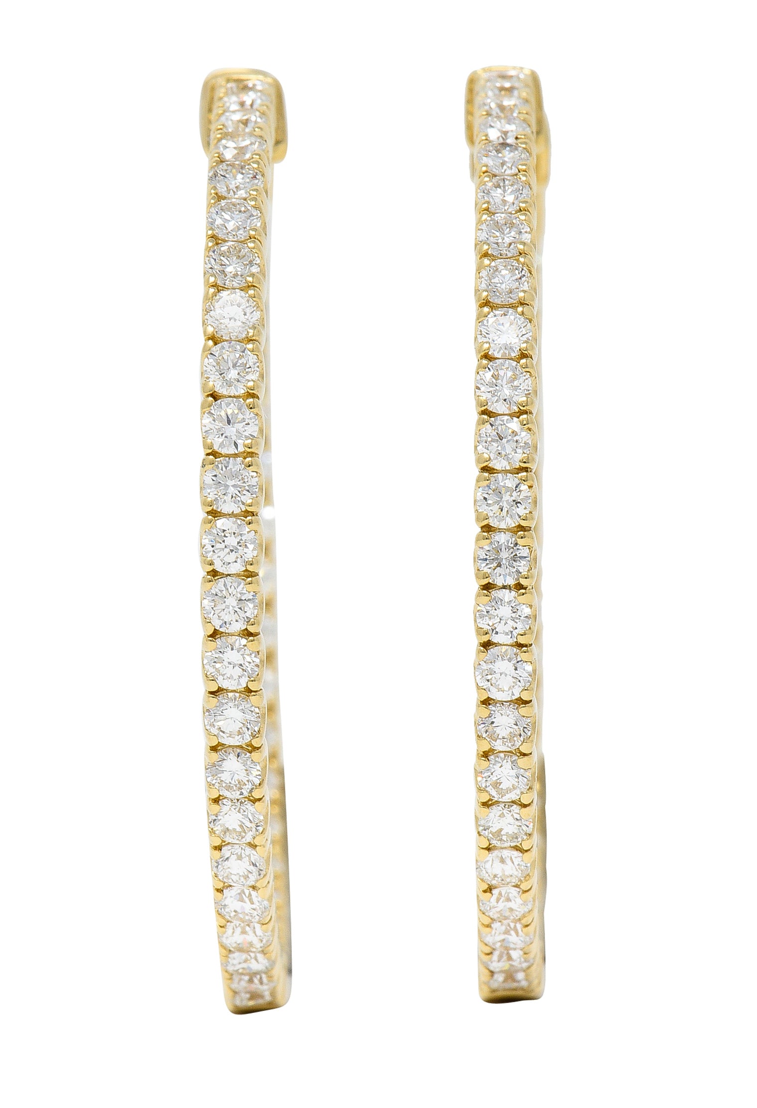 Contemporary 4.00 CTW Diamond 14 Karat Yellow Gold Round Inside Outside Hoop Earrings Wilson's Estate Jewelry