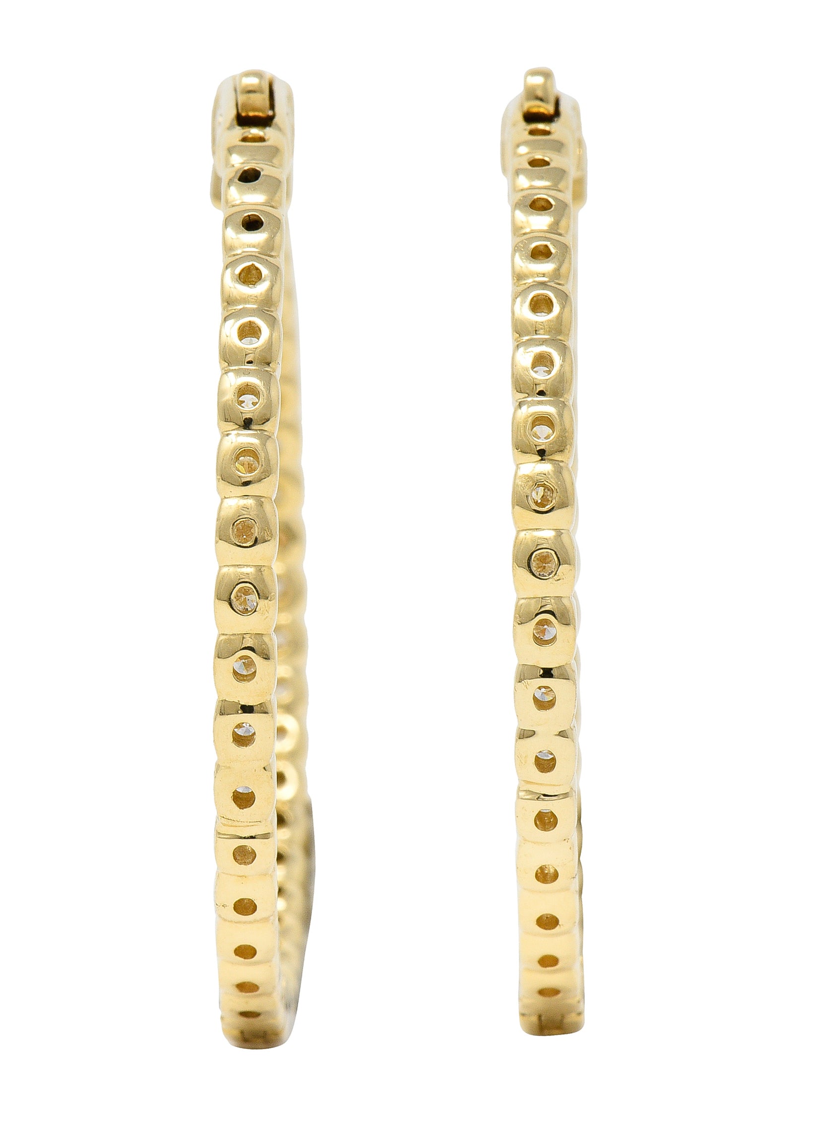 Contemporary 4.00 CTW Diamond 14 Karat Yellow Gold Round Inside Outside Hoop Earrings Wilson's Estate Jewelry