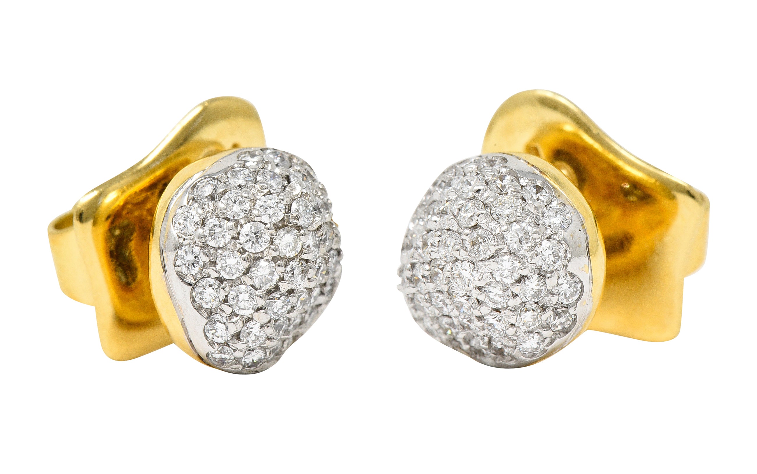 H.Stern Contemporary 0.94 CTW Diamond 18 Karat Two-Tone Gold Golden Stones Dome Stud Earrings Wilson's Estate Jewelry