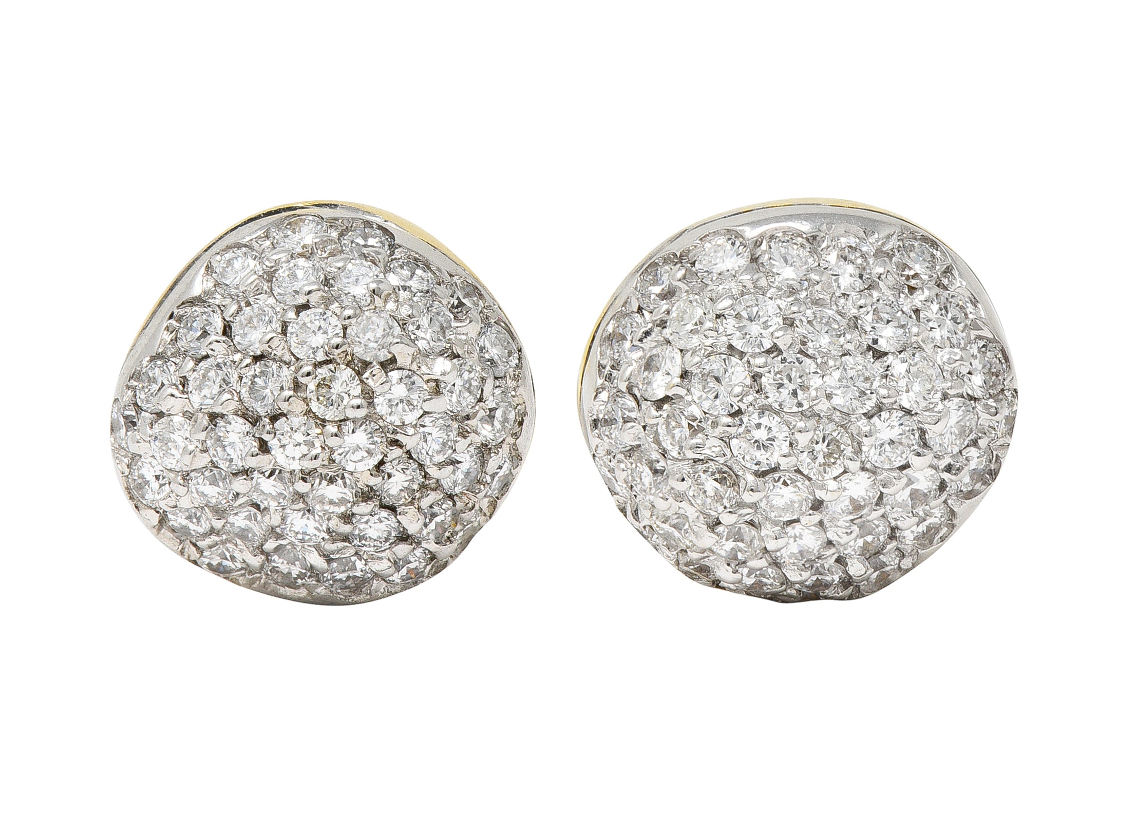 H.Stern Contemporary 0.94 CTW Diamond 18 Karat Two-Tone Gold Golden Stones Dome Stud Earrings Wilson's Estate Jewelry