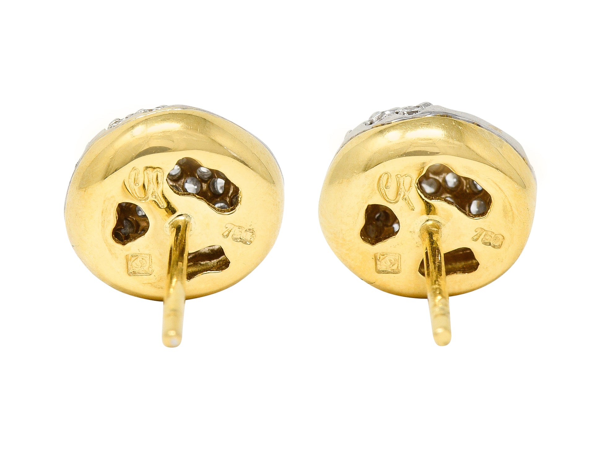 H.Stern Contemporary 0.94 CTW Diamond 18 Karat Two-Tone Gold Golden Stones Dome Stud Earrings Wilson's Estate Jewelry