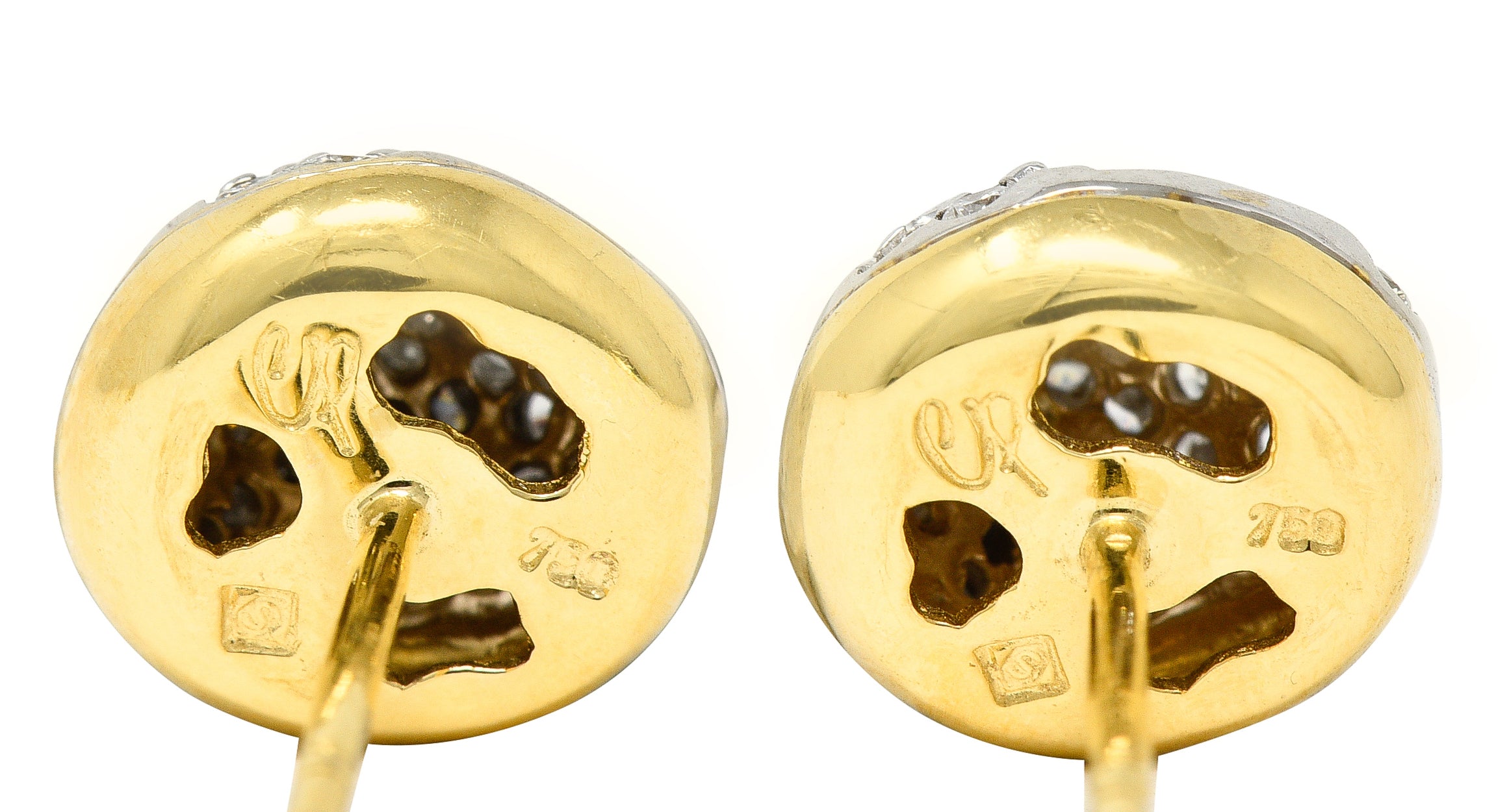 H.Stern Contemporary 0.94 CTW Diamond 18 Karat Two-Tone Gold Golden Stones Dome Stud Earrings Wilson's Estate Jewelry