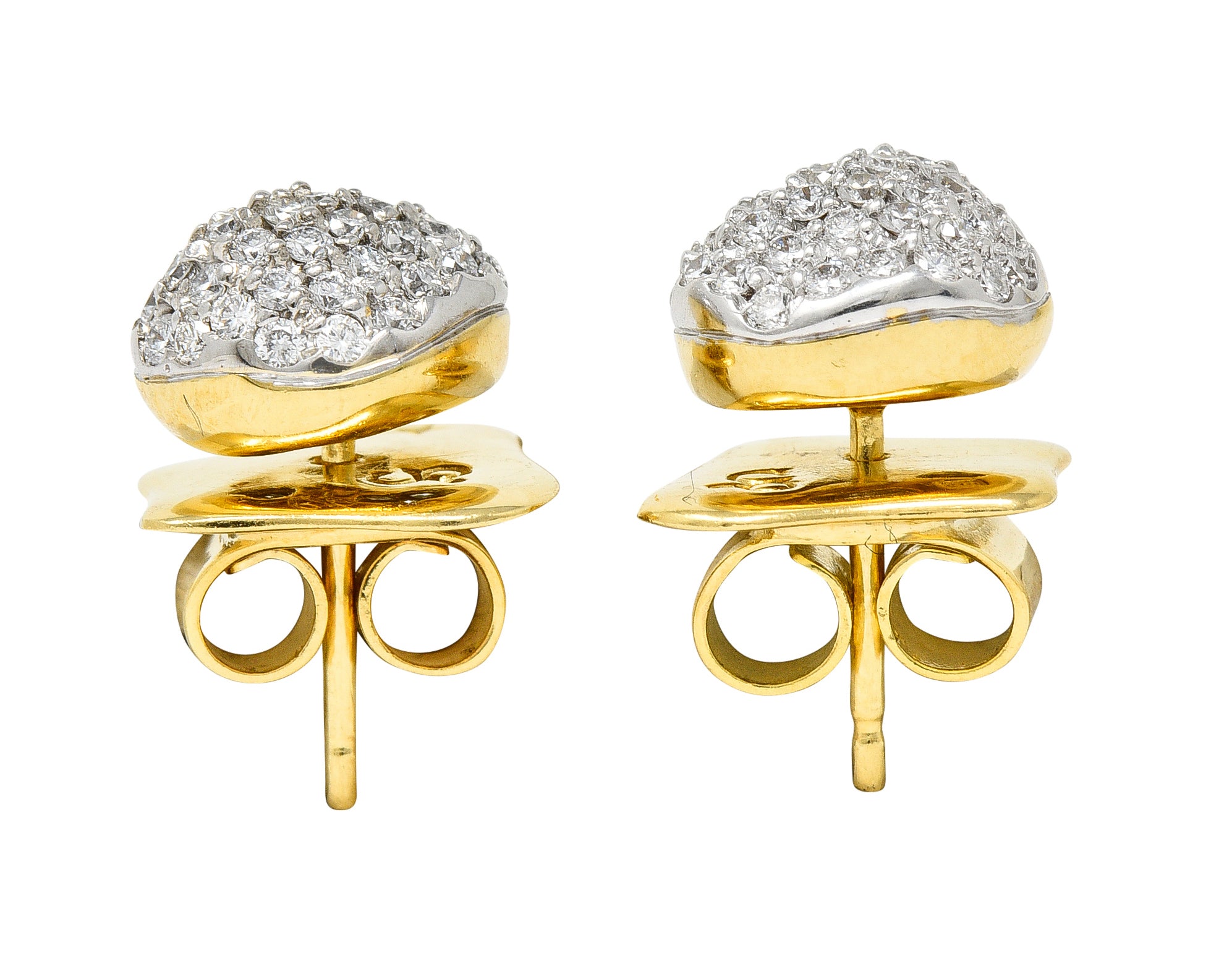 H.Stern Contemporary 0.94 CTW Diamond 18 Karat Two-Tone Gold Golden Stones Dome Stud Earrings Wilson's Estate Jewelry