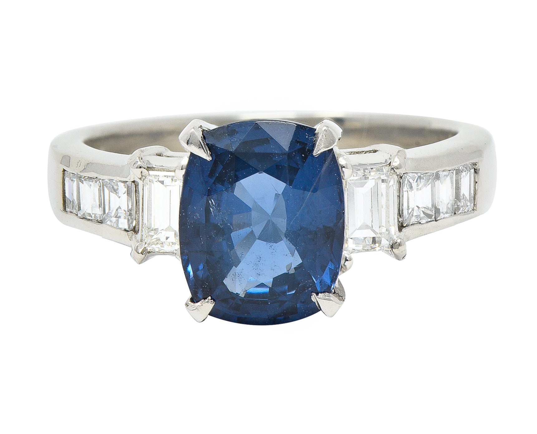 Contemporary 2.64 CTW Cushion Cut Sapphire Diamond Platinum Gemstone Ring Wilson's Estate Jewelry