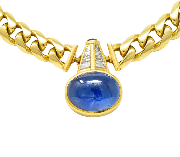 Bulgari No Heat Burma Sapphire Ruby Diamond 18K Yellow Gold Vintage Necklace
