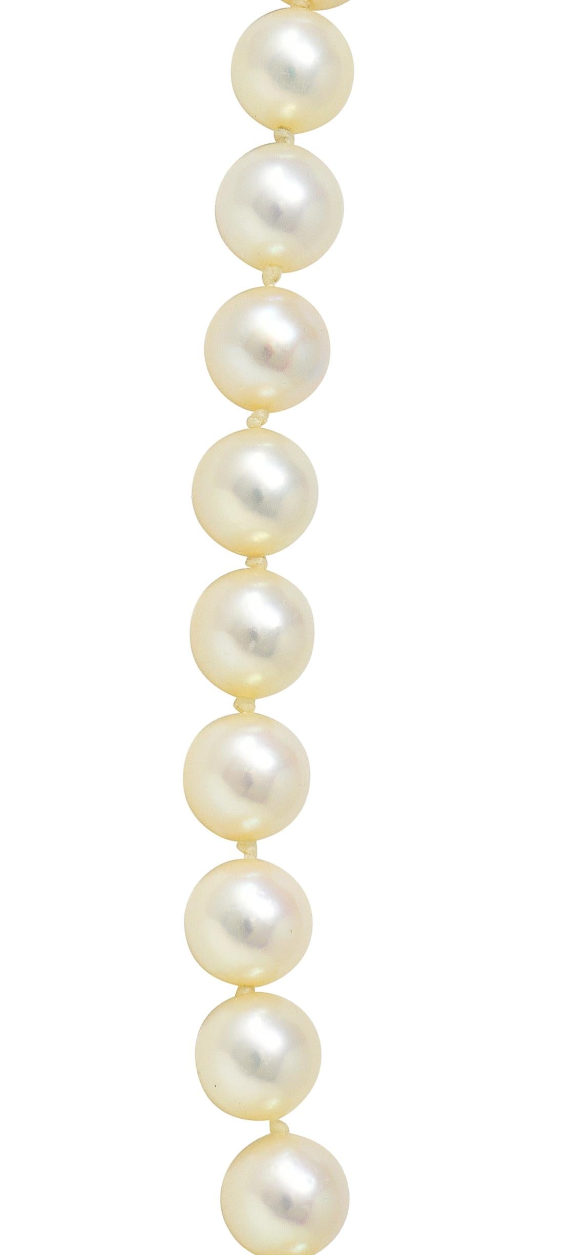 Mikimoto 1950's Diamond Pearl 14 Karat White Gold Fanning Ribbon Necklace