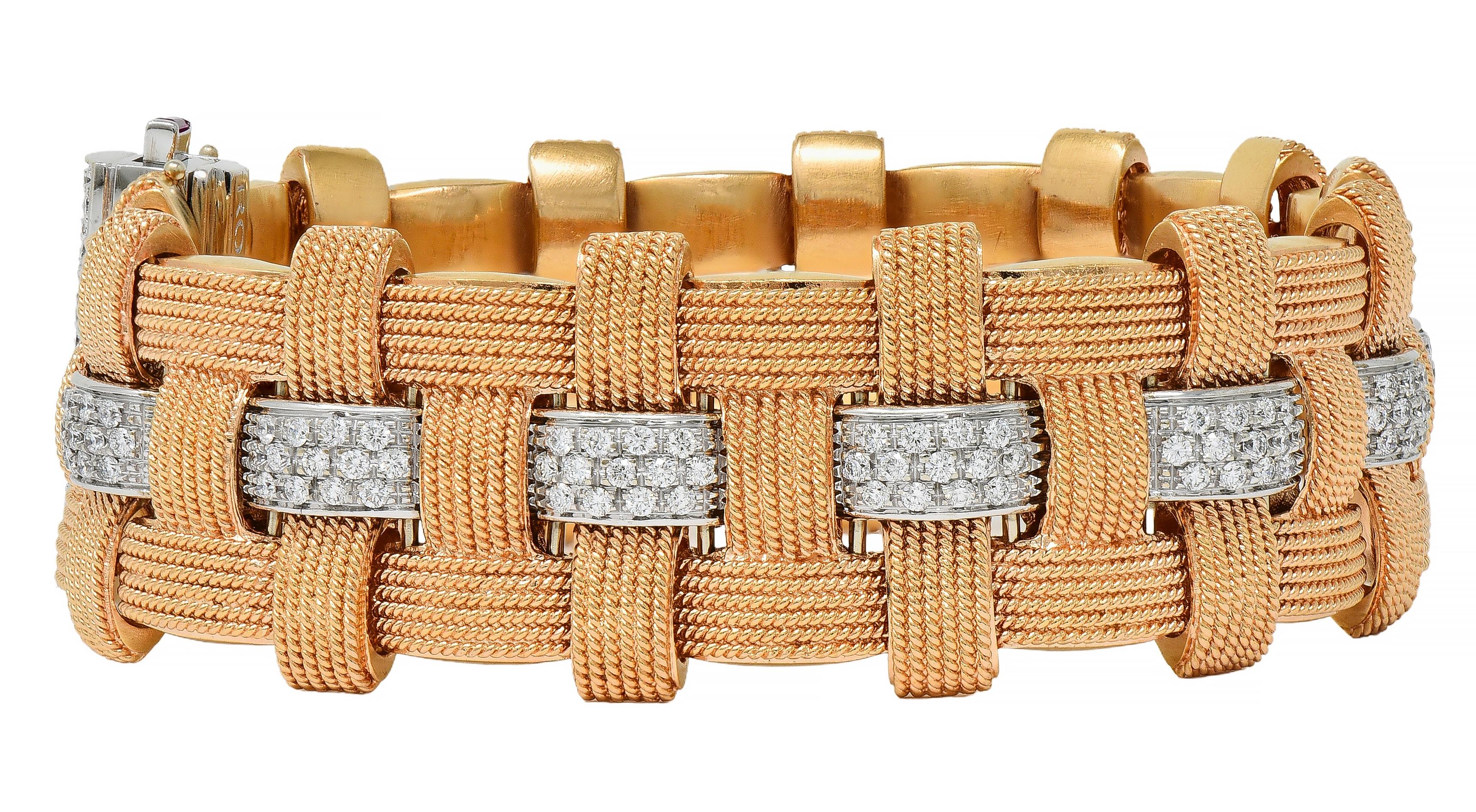 Roberto Coin 3.48 CTW Diamond Ruby 18K Two-Tone Gold Woven Magnifica Bracelet
