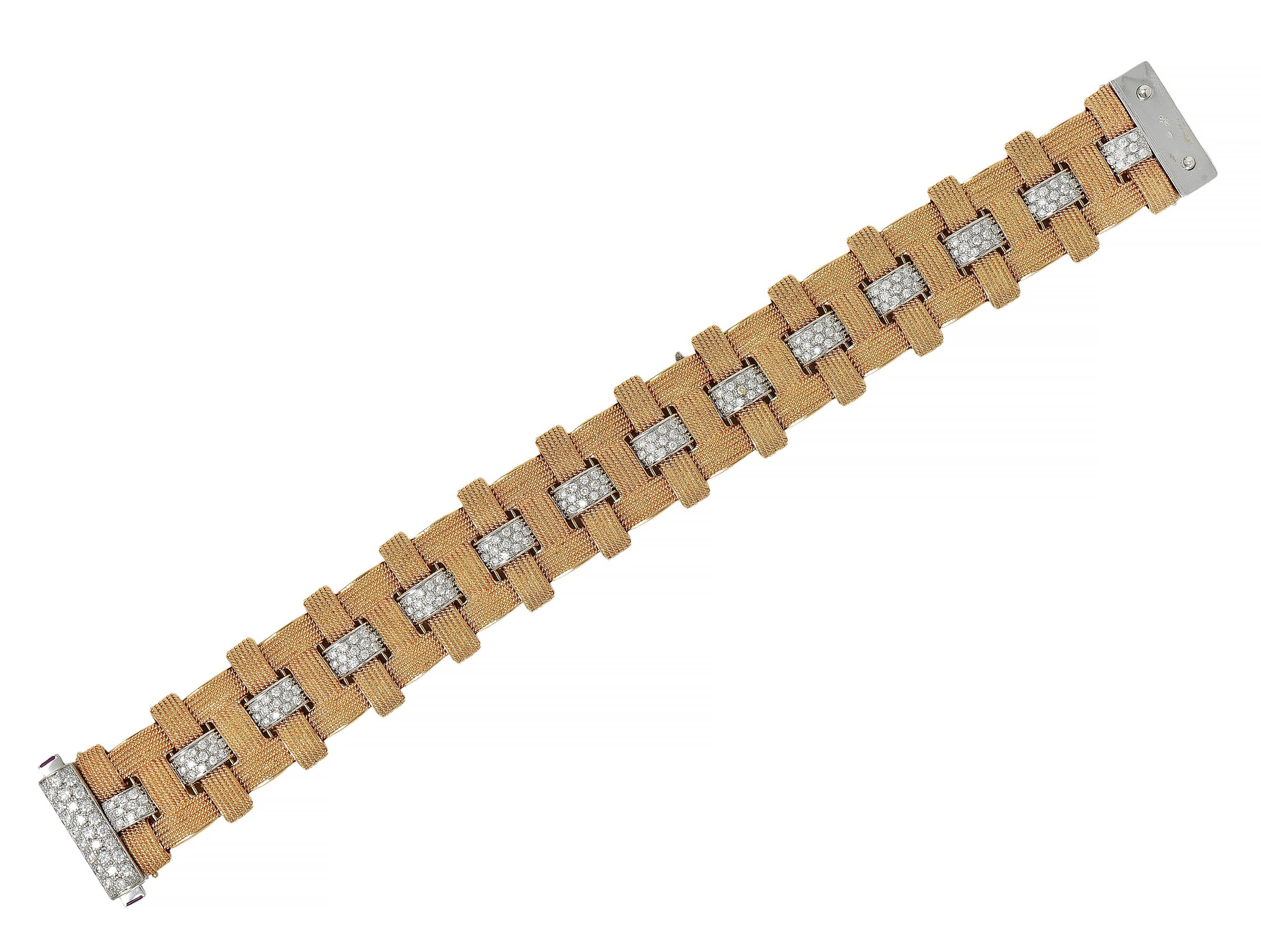 Roberto Coin 3.48 CTW Diamond Ruby 18K Two-Tone Gold Woven Magnifica Bracelet