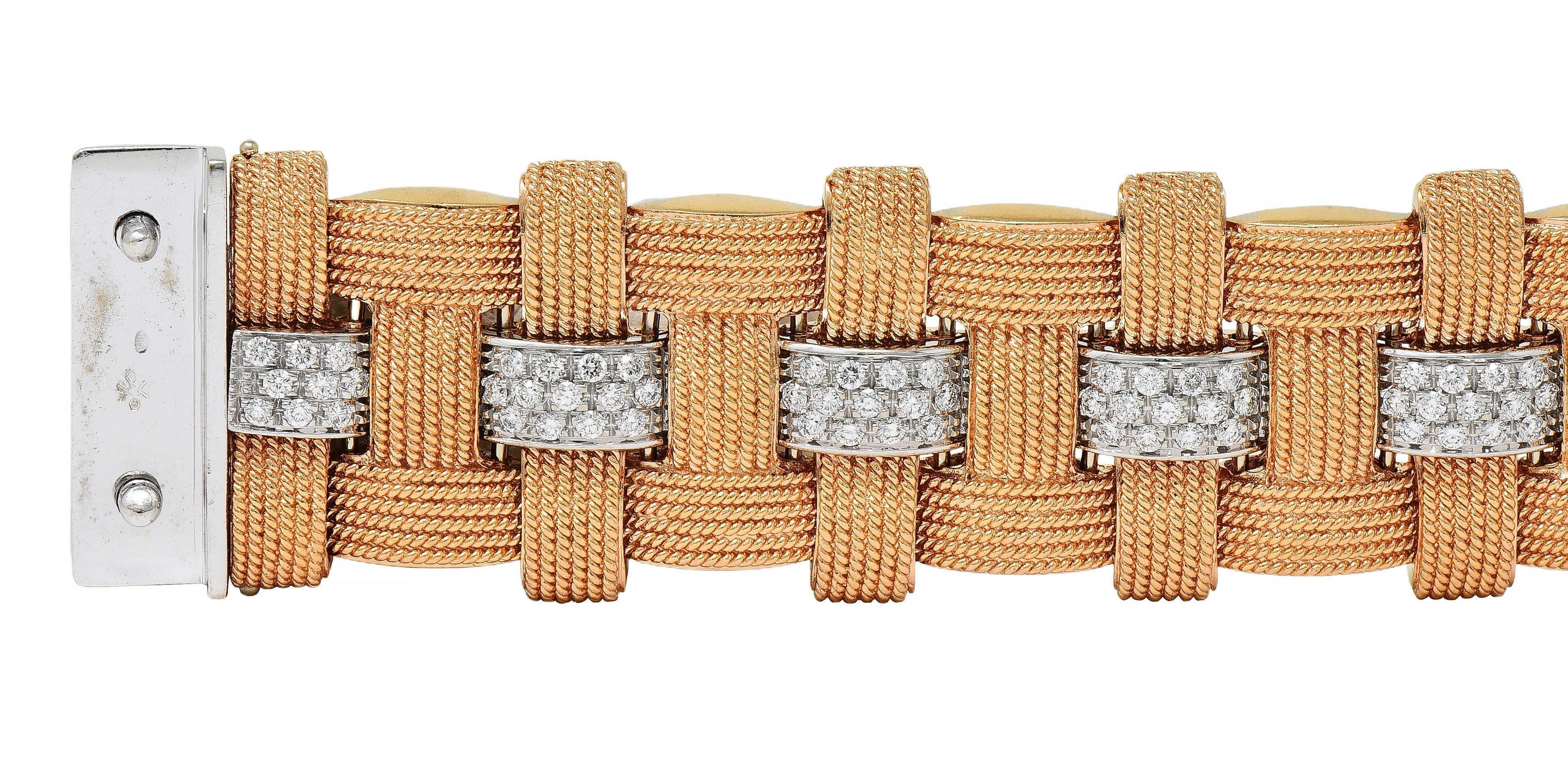 Roberto Coin 3.48 CTW Diamond Ruby 18K Two-Tone Gold Woven Magnifica Bracelet
