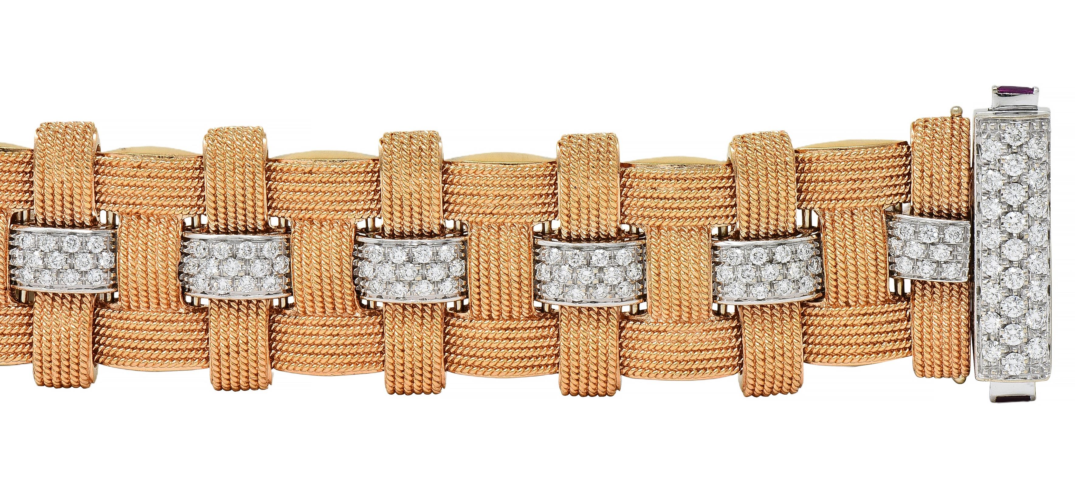 Roberto Coin 3.48 CTW Diamond Ruby 18K Two-Tone Gold Woven Magnifica Bracelet