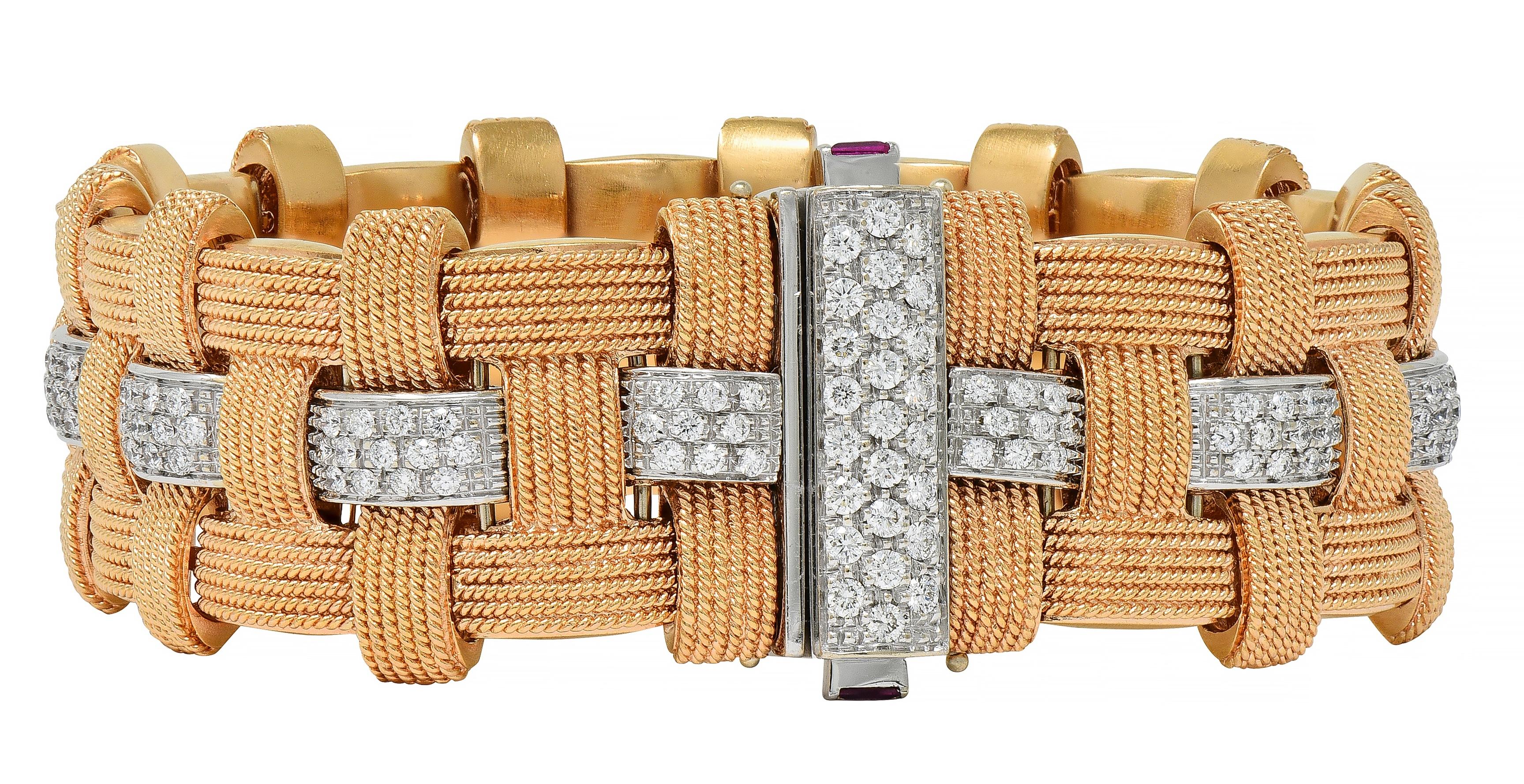 Roberto Coin 3.48 CTW Diamond Ruby 18K Two-Tone Gold Woven Magnifica Bracelet