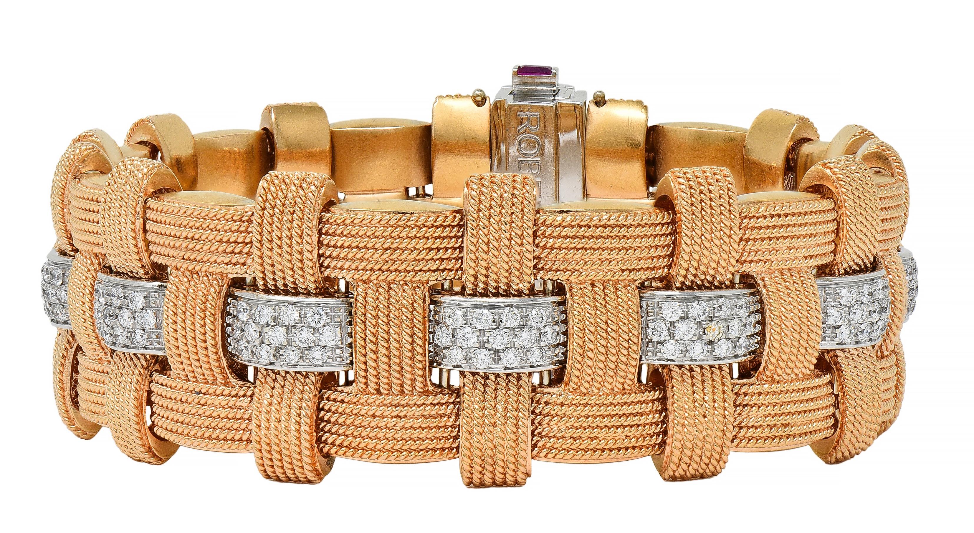 Roberto Coin 3.48 CTW Diamond Ruby 18K Two-Tone Gold Woven Magnifica Bracelet
