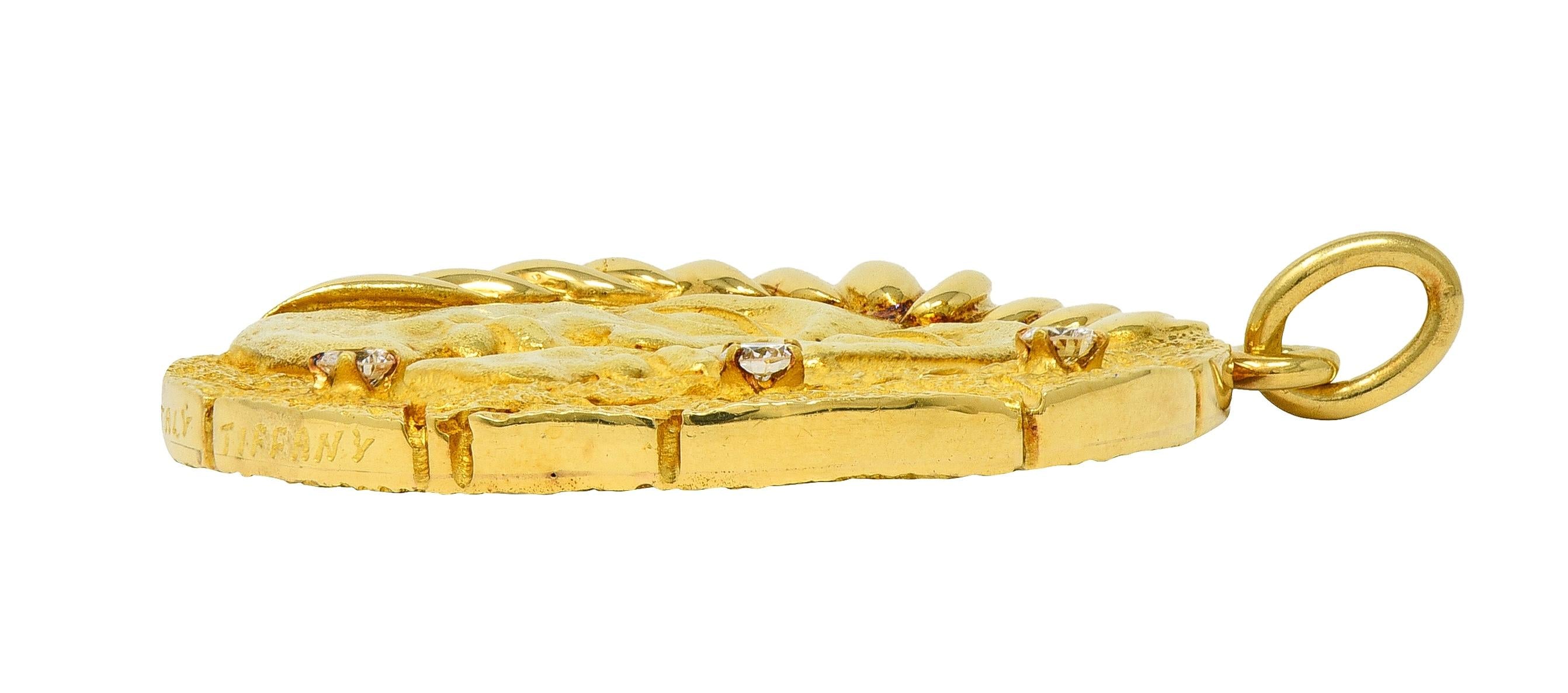 Tiffany & Co. 1970's Diamond 18 Karat Yellow Gold Vintage Gemini Zodiac Pendant