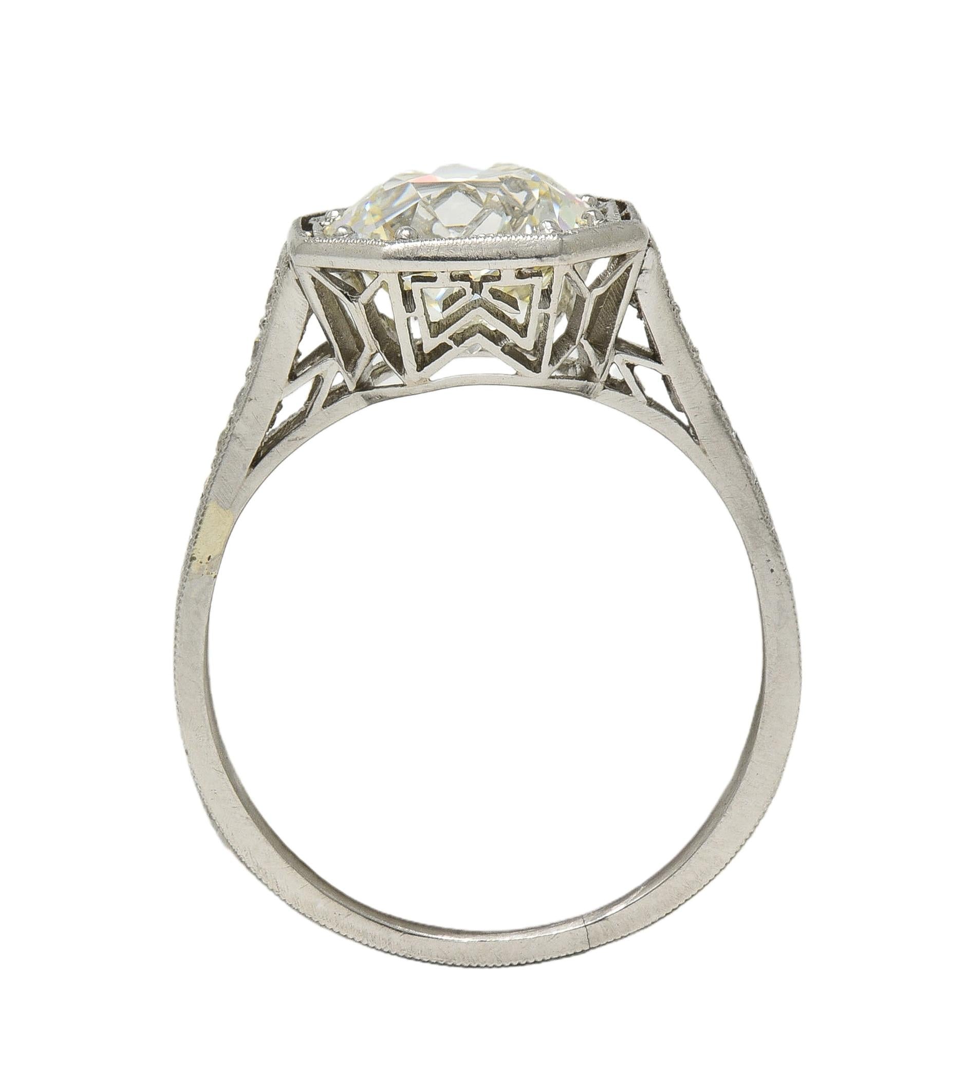 Art Deco 2.03 CTW Euro. Diamond Platinum Vintage Arrow Solitaire Engagement Ring