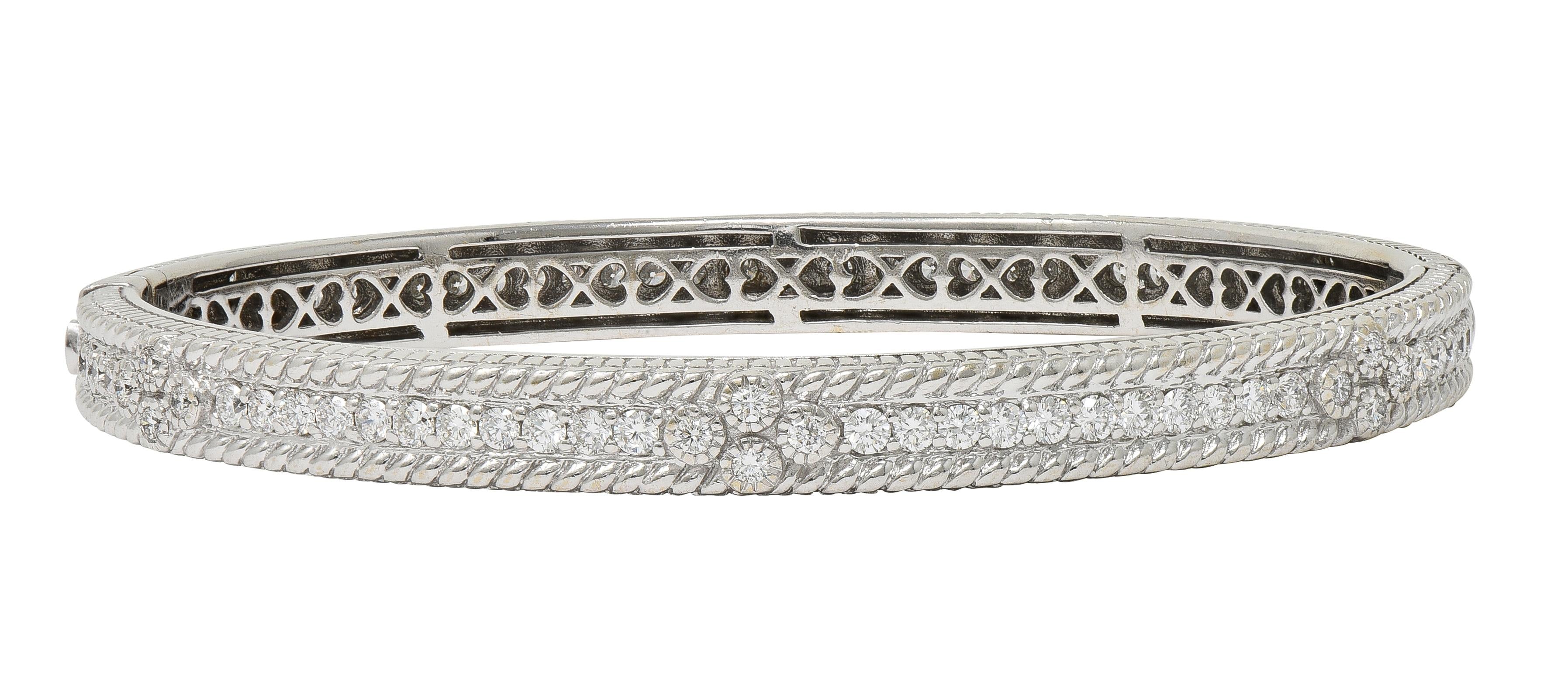 Judith Ripka 2000's Diamond 18 Karat White Gold Twisted Rope Bangle Bracelet
