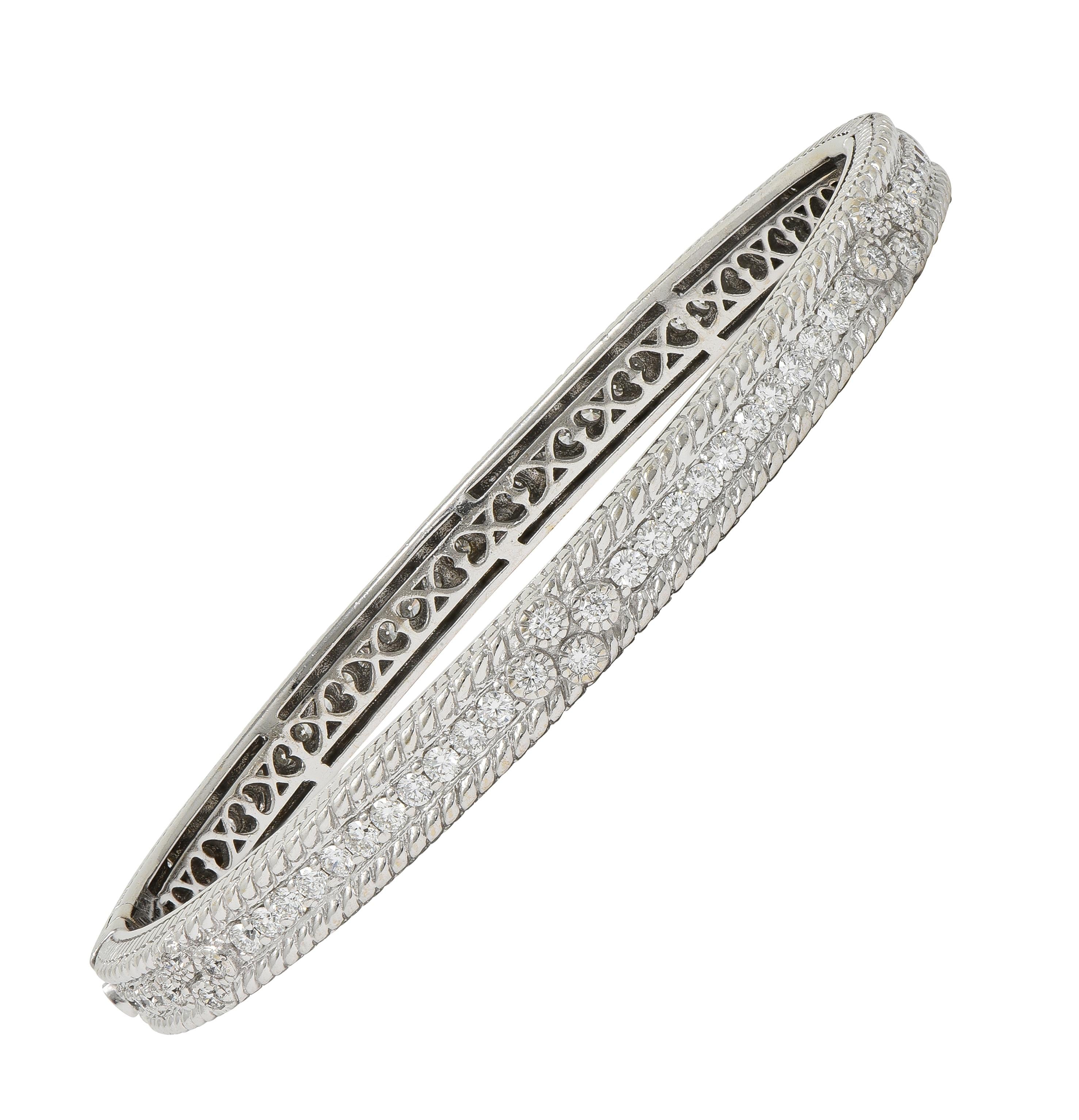 Judith Ripka 2000's Diamond 18 Karat White Gold Twisted Rope Bangle Bracelet