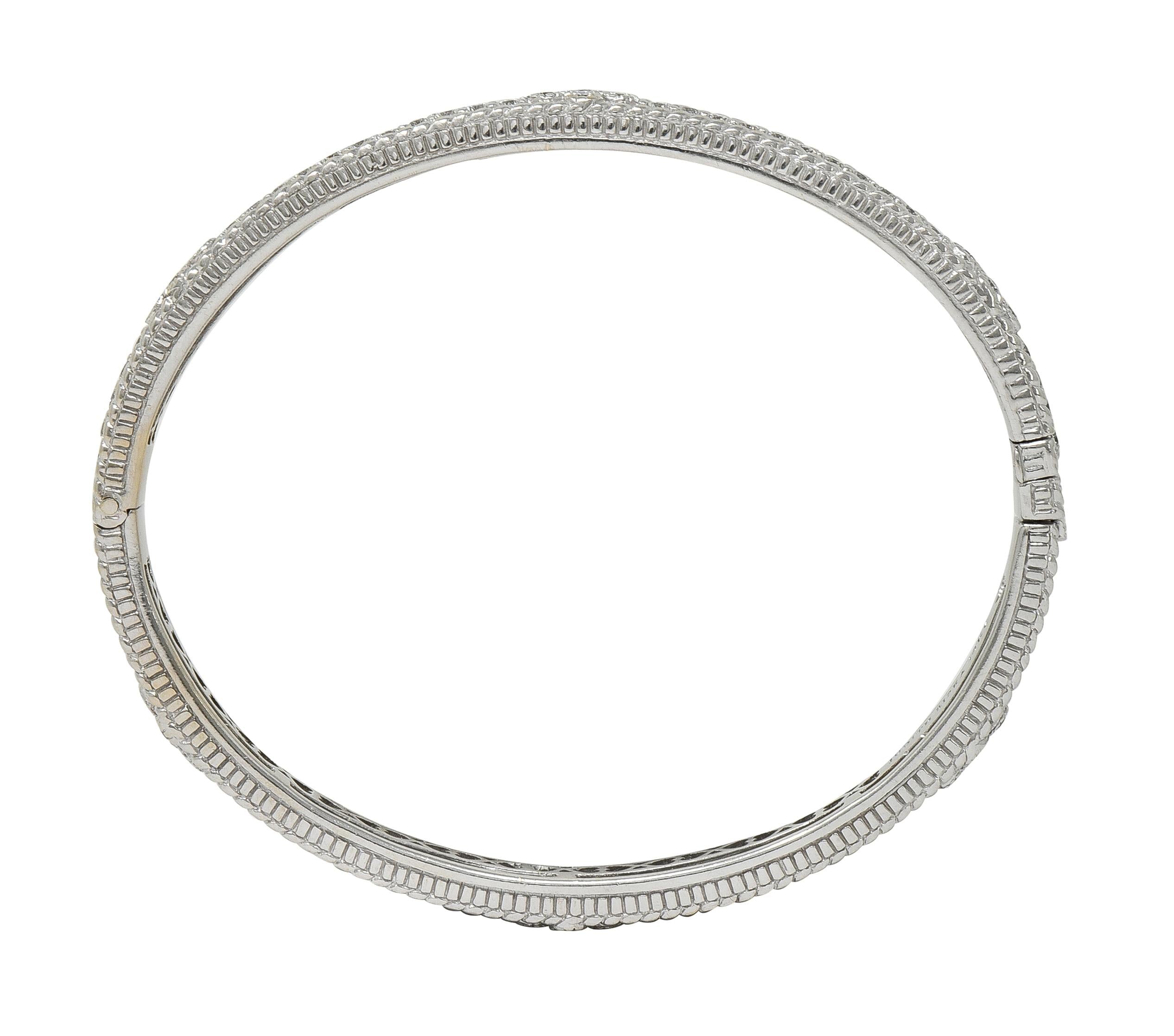 Judith Ripka 2000's Diamond 18 Karat White Gold Twisted Rope Bangle Bracelet