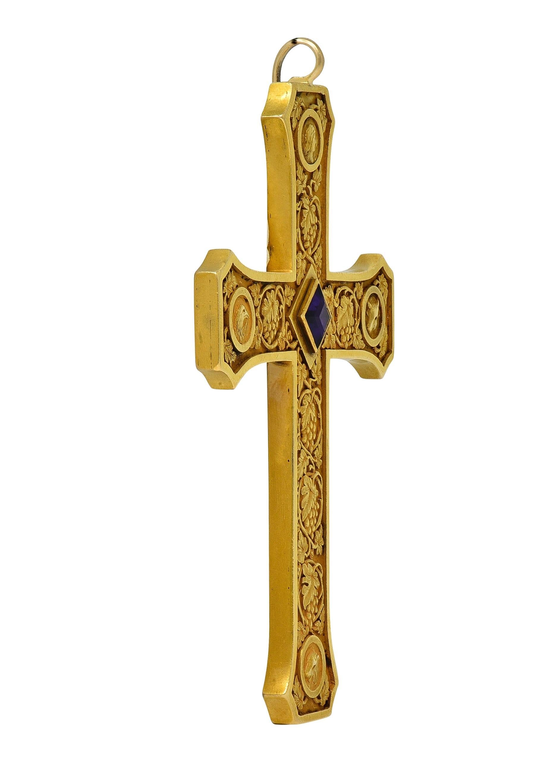 Tiffany & Co. 1923 Amethyst 18K Gold Antique Commemorative Bishops Cross Pendant