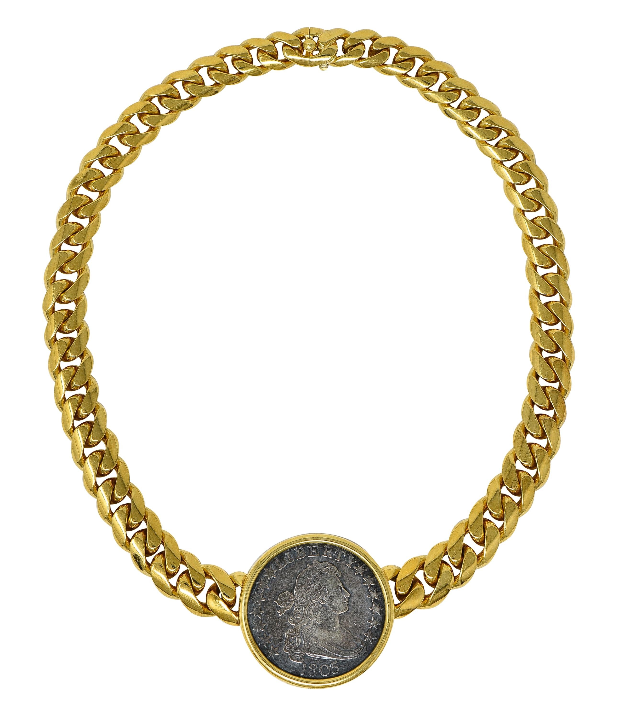 Bulgari 1980's 1803 US Coin 18K Gold Monete Lady Liberty Vintage Collar Necklace