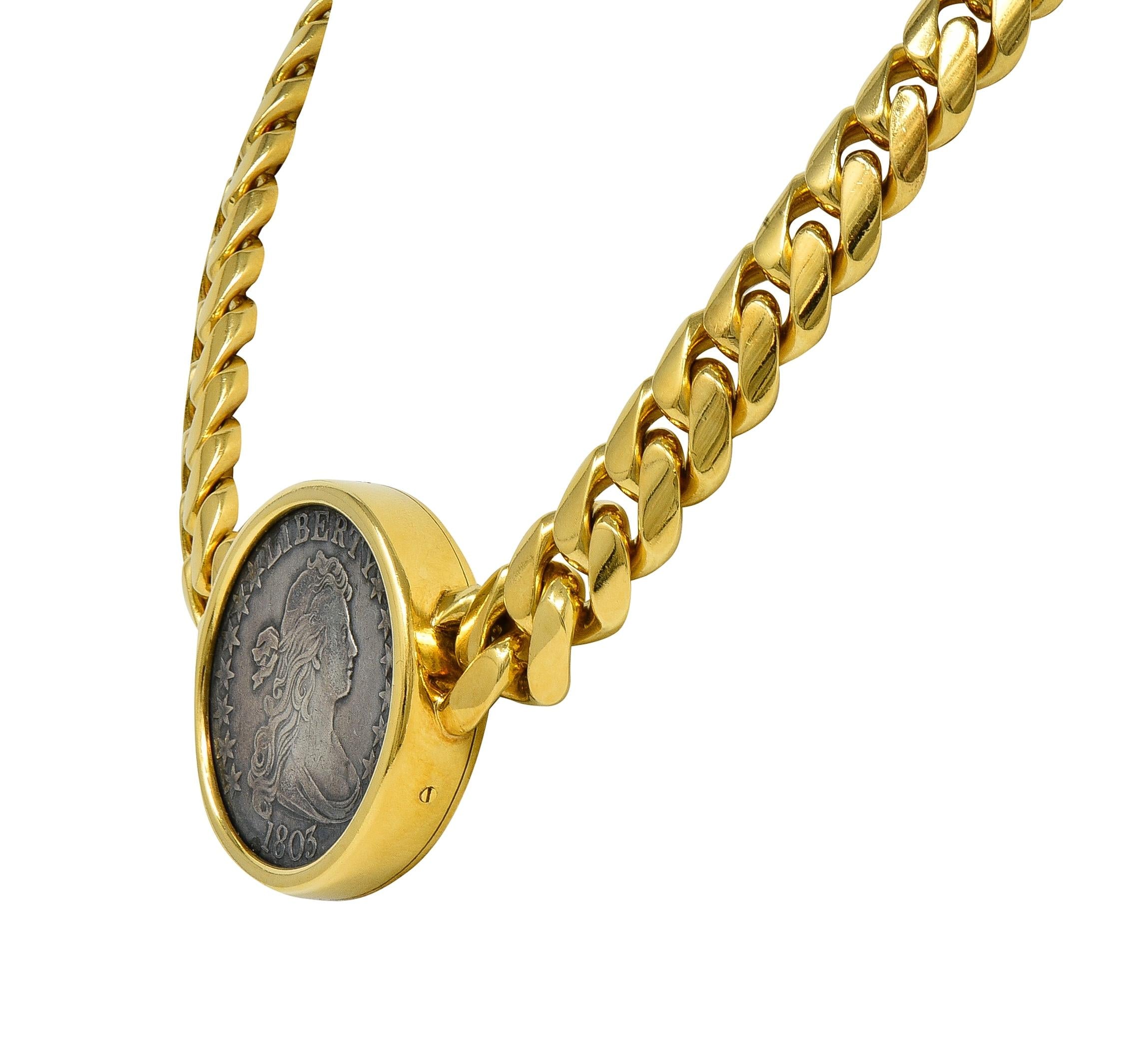 Bulgari 1980's 1803 US Coin 18K Gold Monete Lady Liberty Vintage Collar Necklace