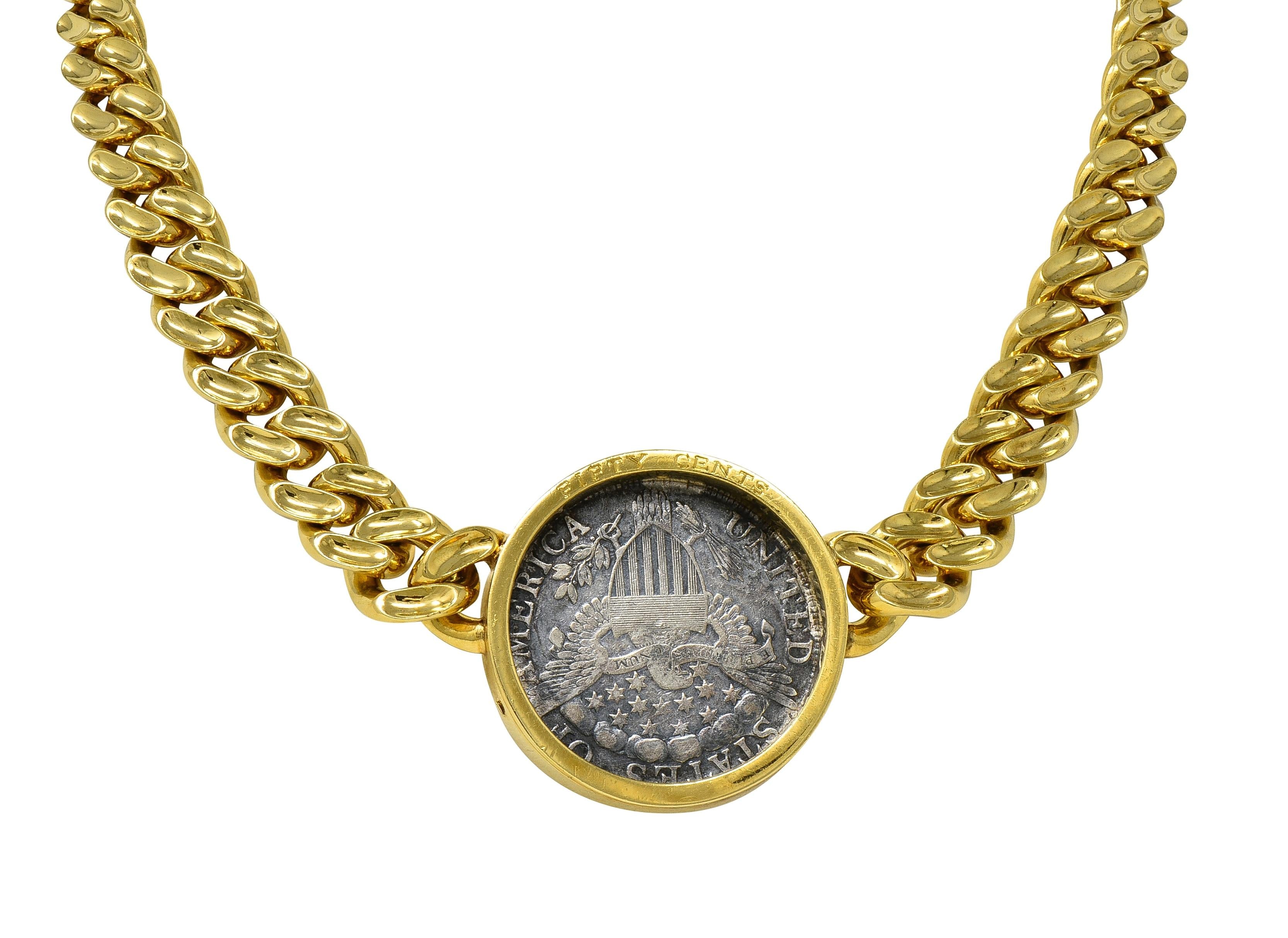 Bulgari 1980's 1803 US Coin 18K Gold Monete Lady Liberty Vintage Collar Necklace