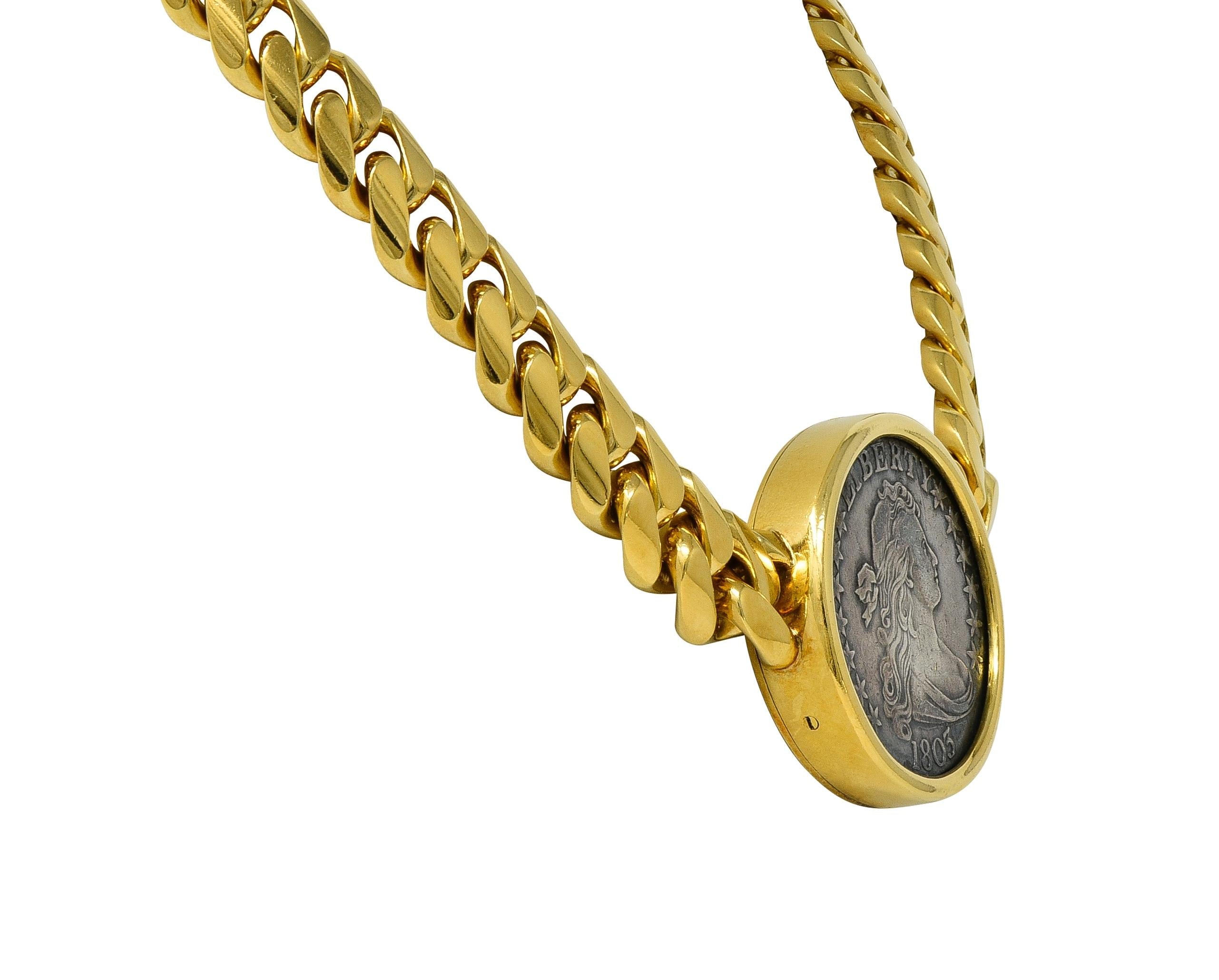 Bulgari 1980's 1803 US Coin 18K Gold Monete Lady Liberty Vintage Collar Necklace