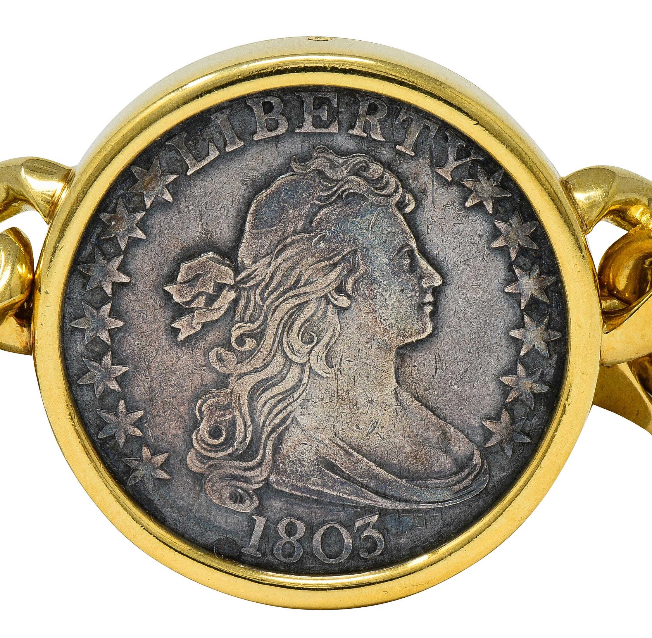 Bulgari 1980's 1803 US Coin 18K Gold Monete Lady Liberty Vintage Collar Necklace