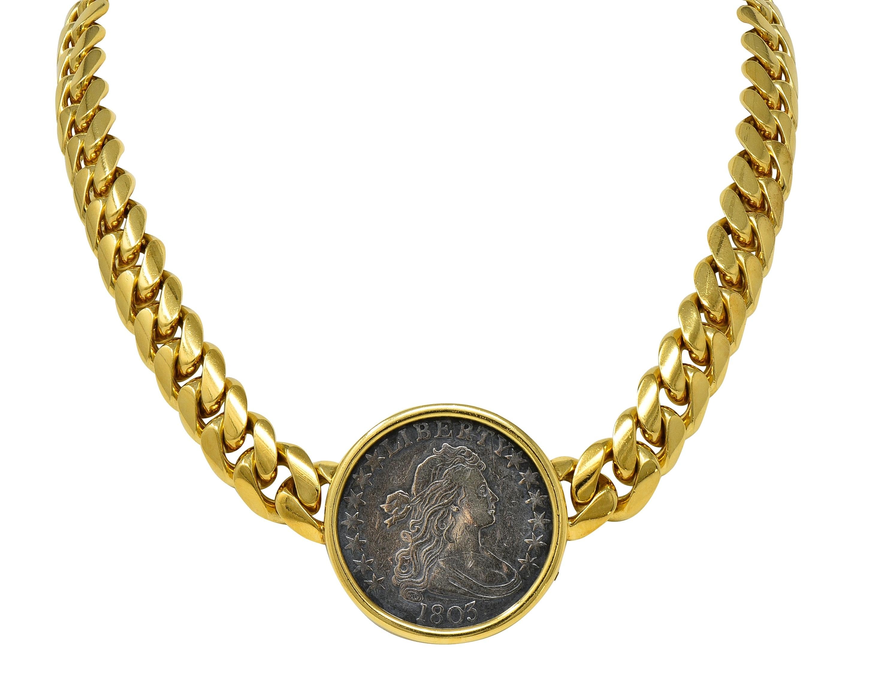 Bulgari 1980's 1803 US Coin 18K Gold Monete Lady Liberty Vintage Collar Necklace