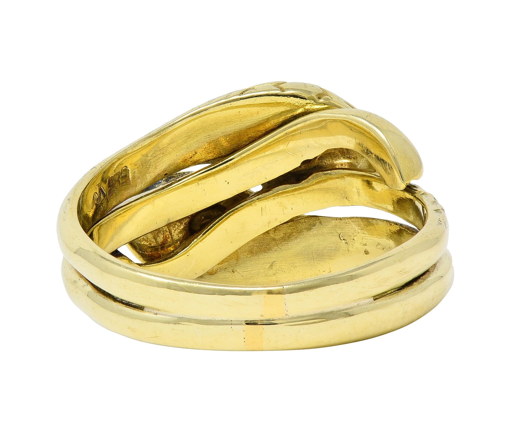 Vintage Ruby Diamond 14 Karat Two-Tone Gold Lovers Knot Unisex Snake Band Ring