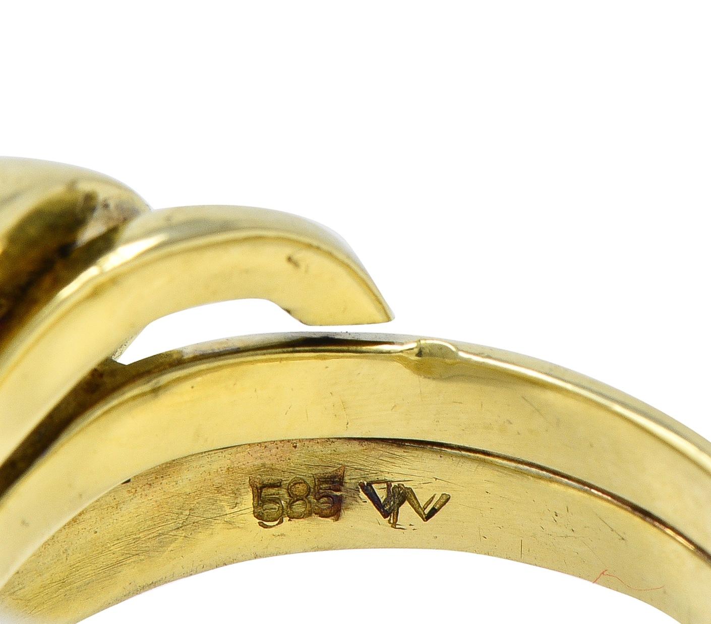 Vintage Ruby Diamond 14 Karat Two-Tone Gold Lovers Knot Unisex Snake Band Ring